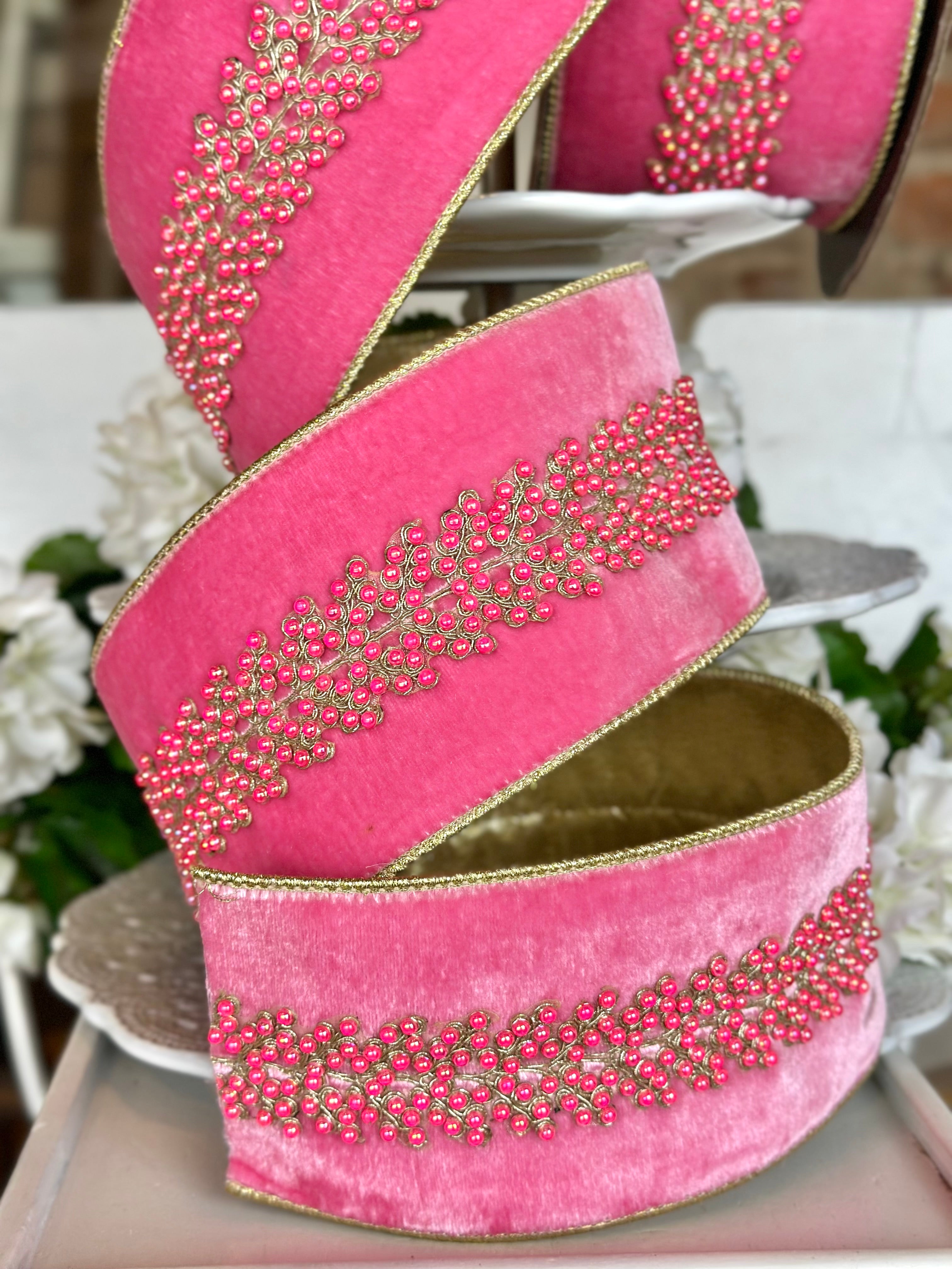 4" wide, velvet pink bead center branch, pink