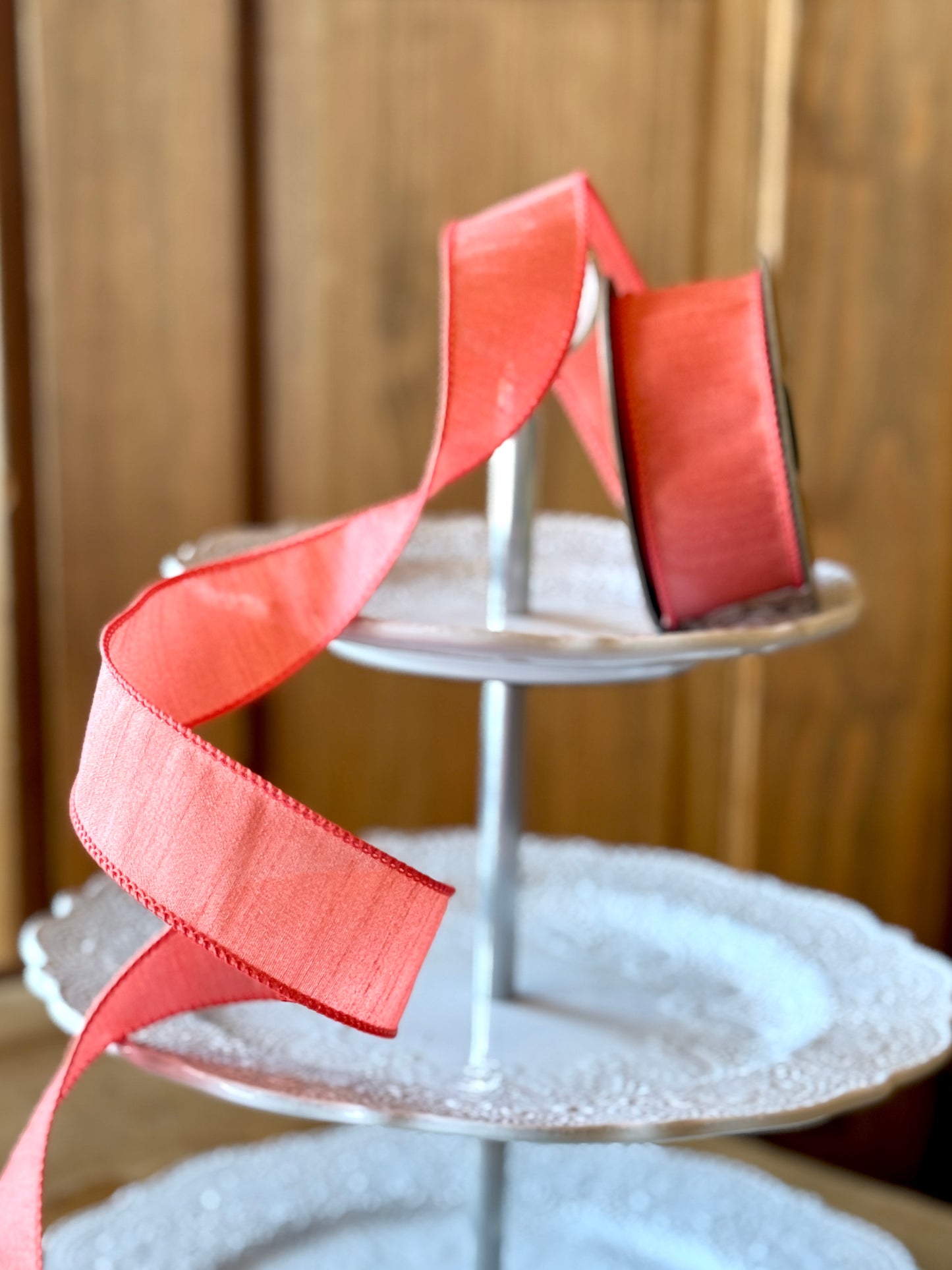 1.5" wide, faux dupion, coral