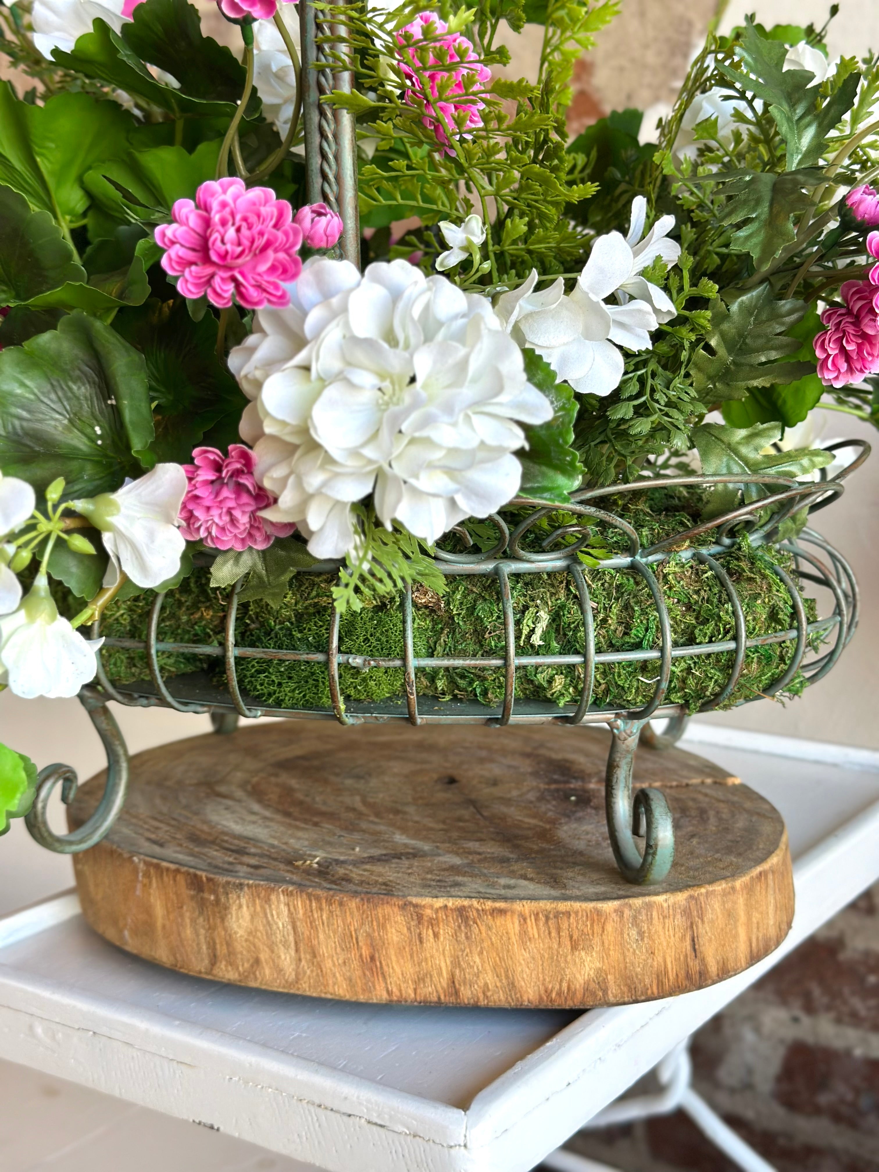 Pink & White Floral Garden Basket