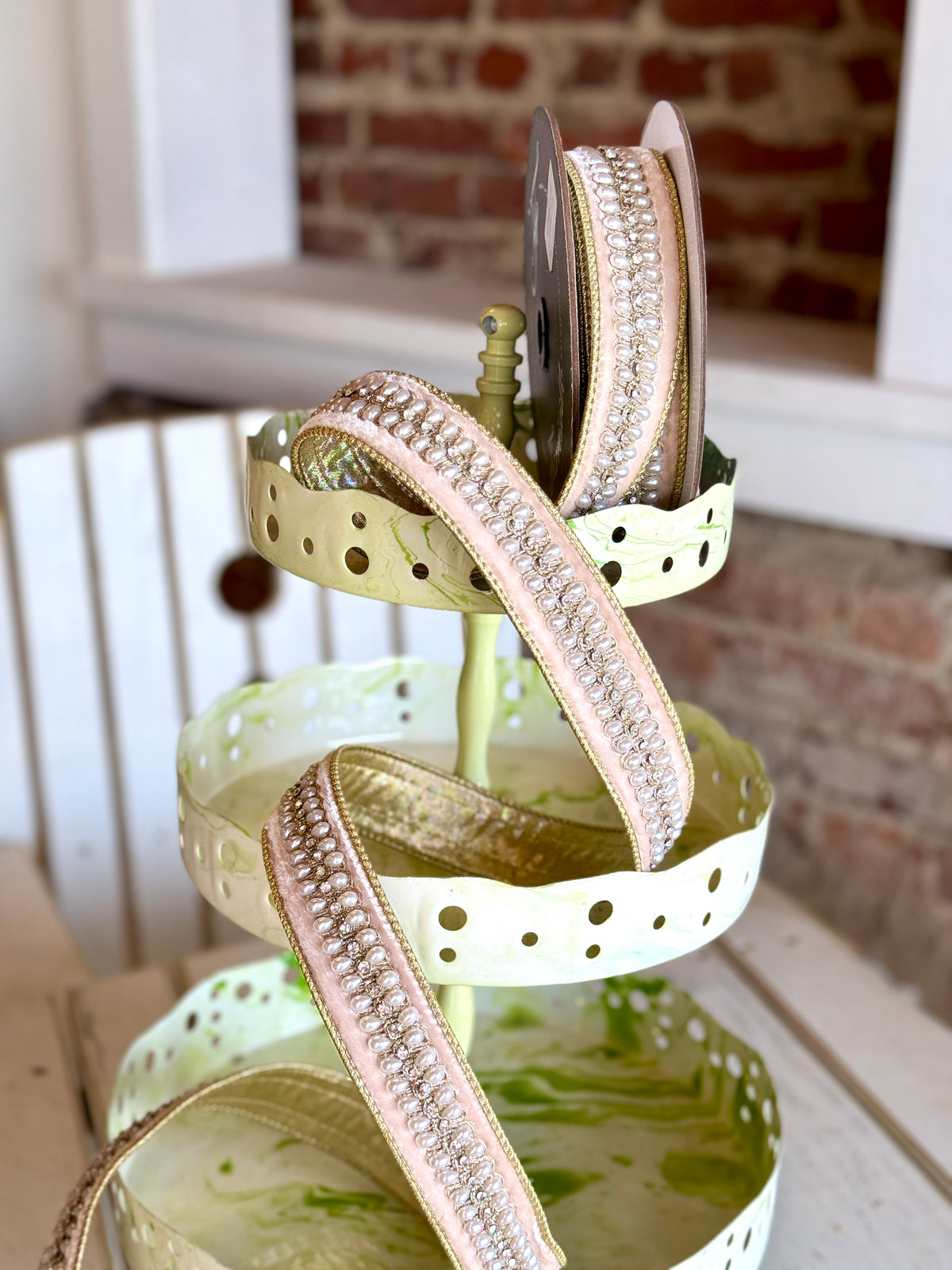 1.5” Pearl Necklace Ribbon, SOLD BY THE YARD