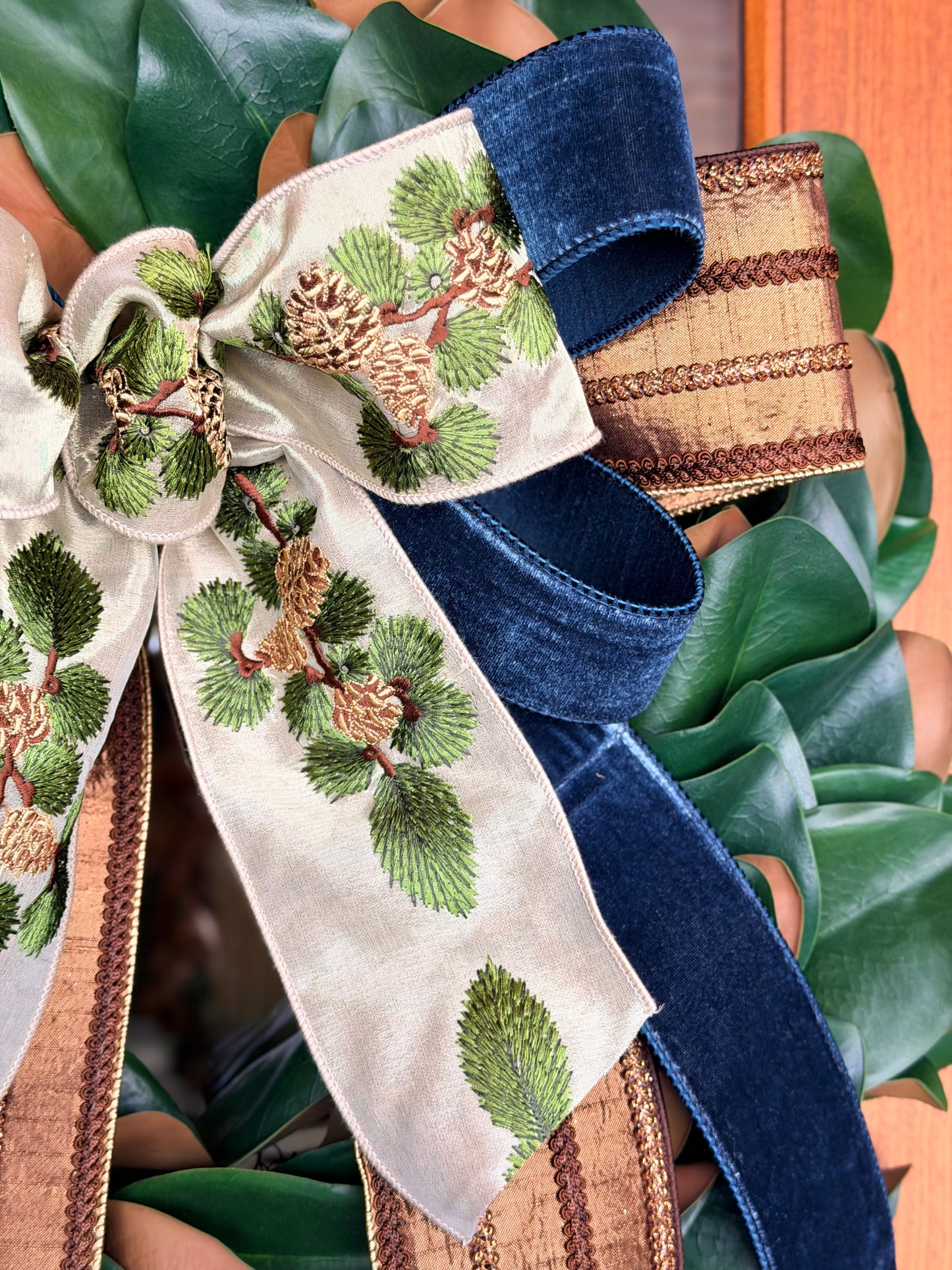 Steel Blue Velvet Fall Bow