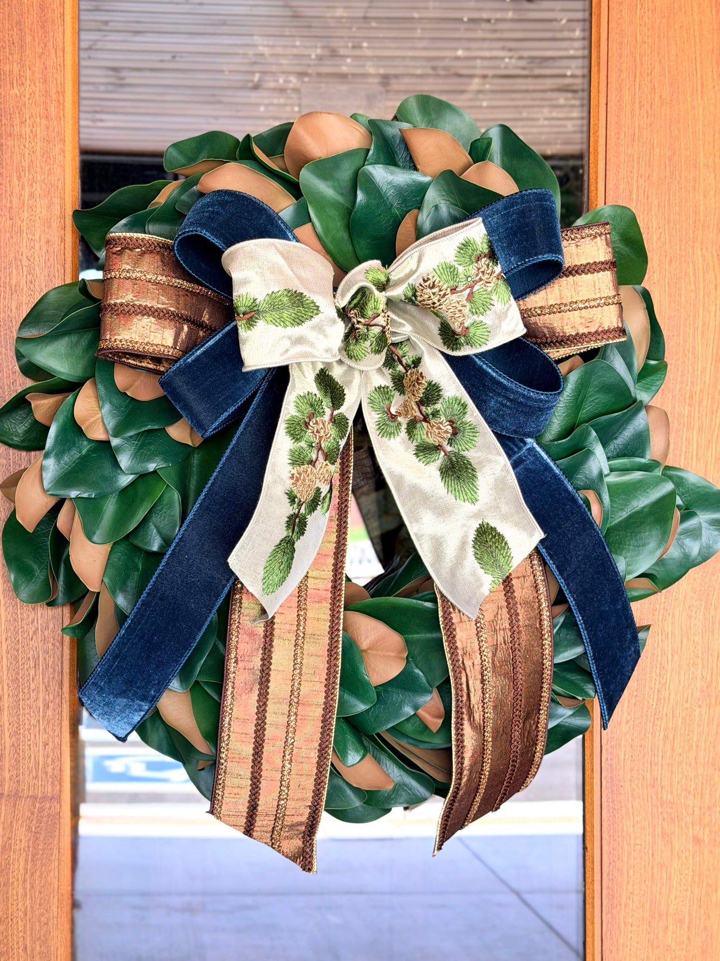 Steel Blue Velvet Fall Bow