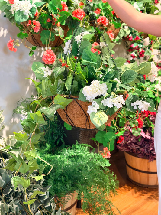 UV-Protected Geranium & Hydrangea Hanging Basket