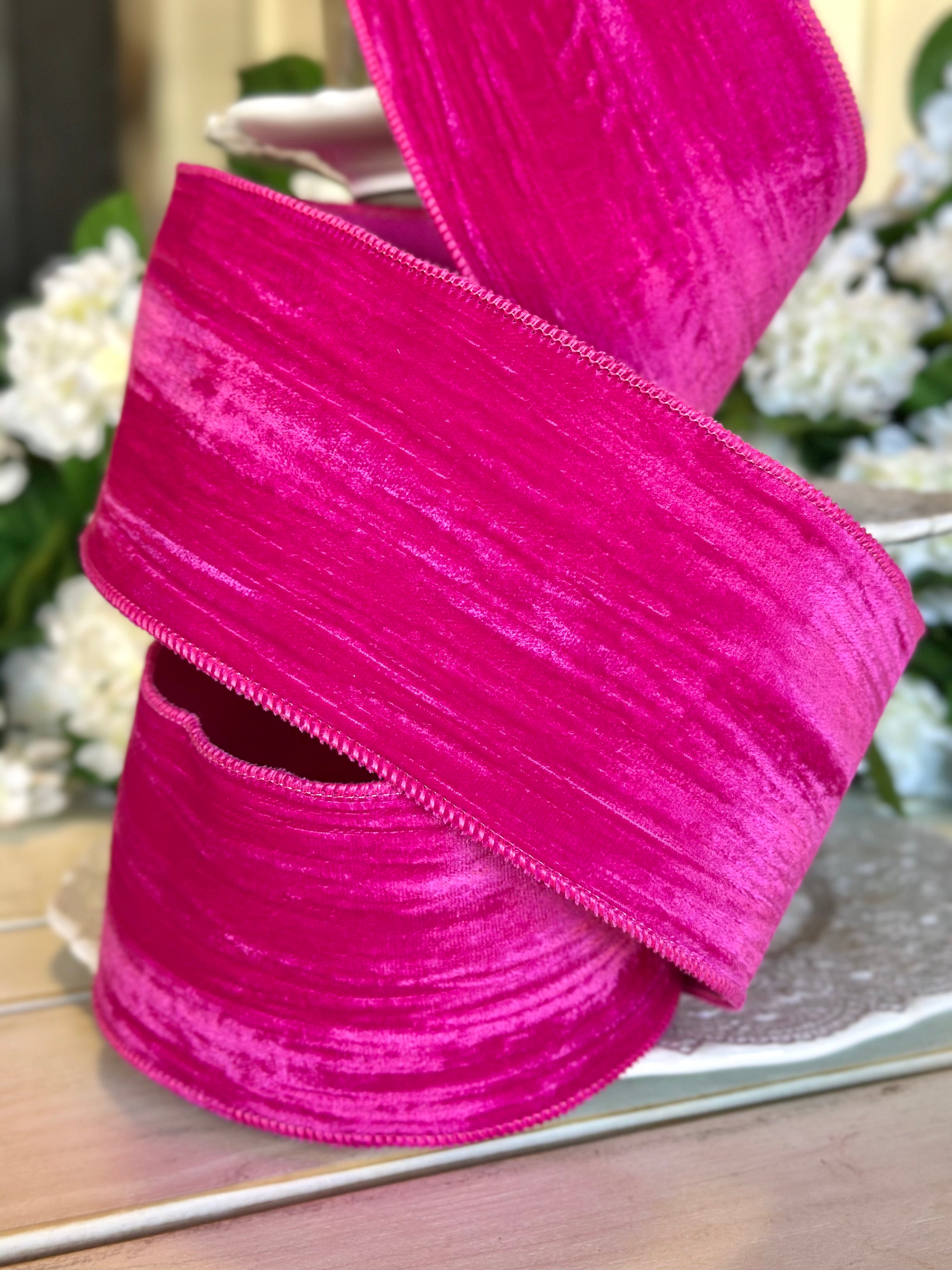 4" Wide, velvet vintage chic satin back, fuchsia