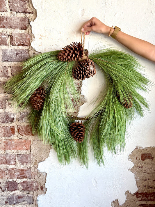 24" HORSETAIL PINE HEART WREATH W/CONE