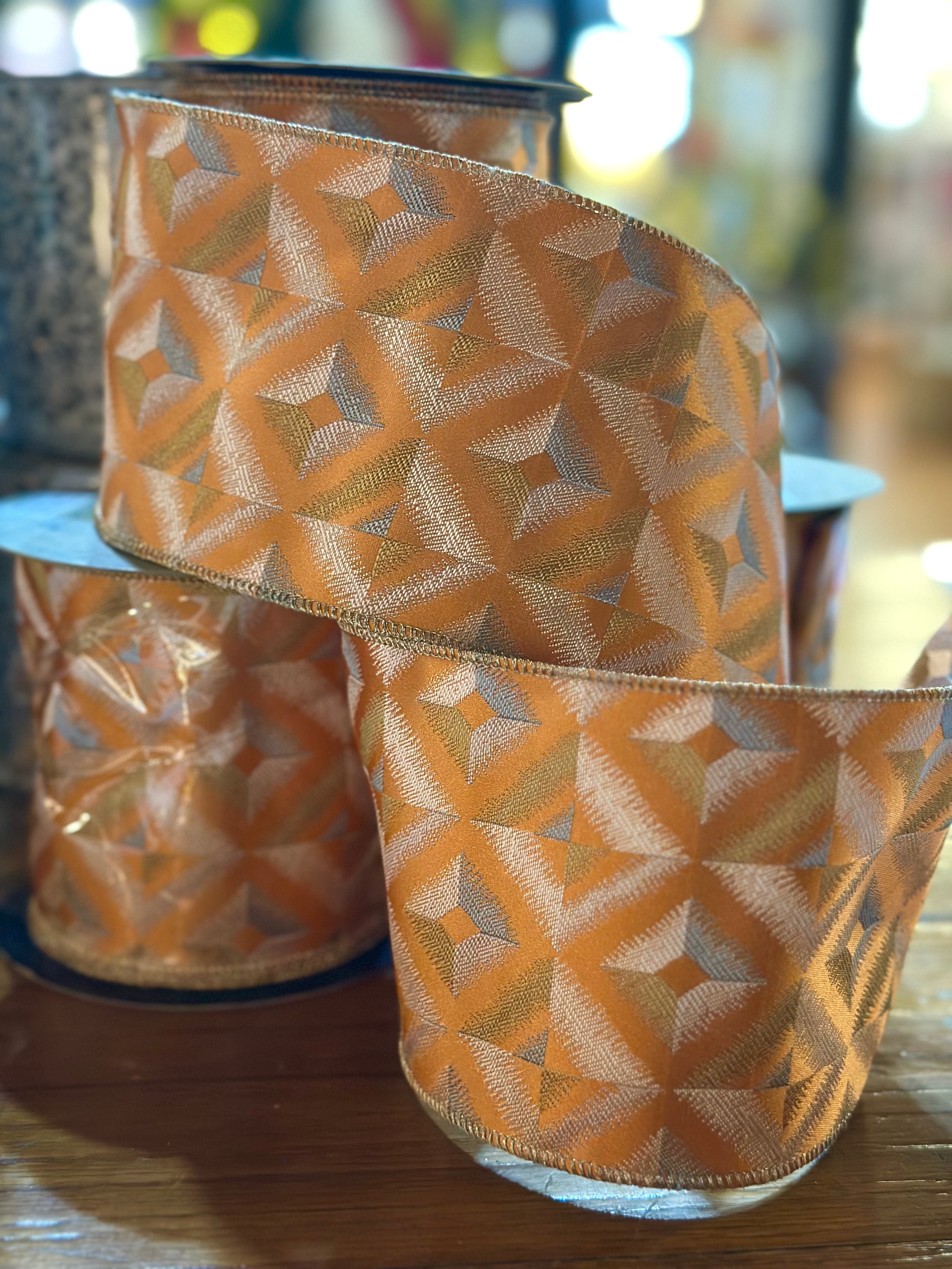 4”  Orange ribbon with Diamond Details