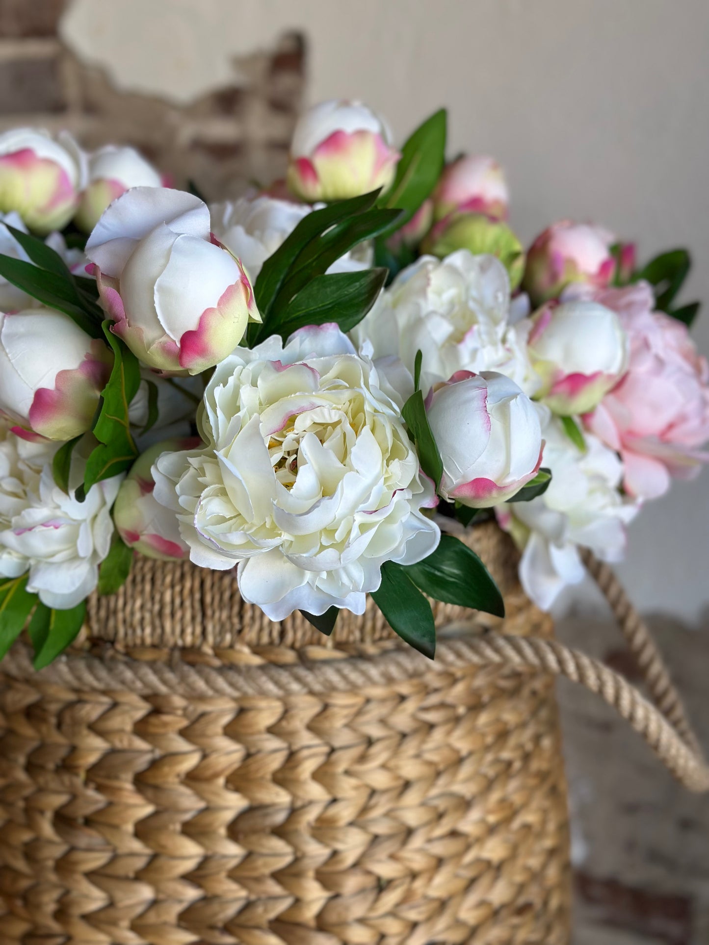 SOFT-TOUCH PEONY SPRAY WITH BUD, 24.5"- WHITE