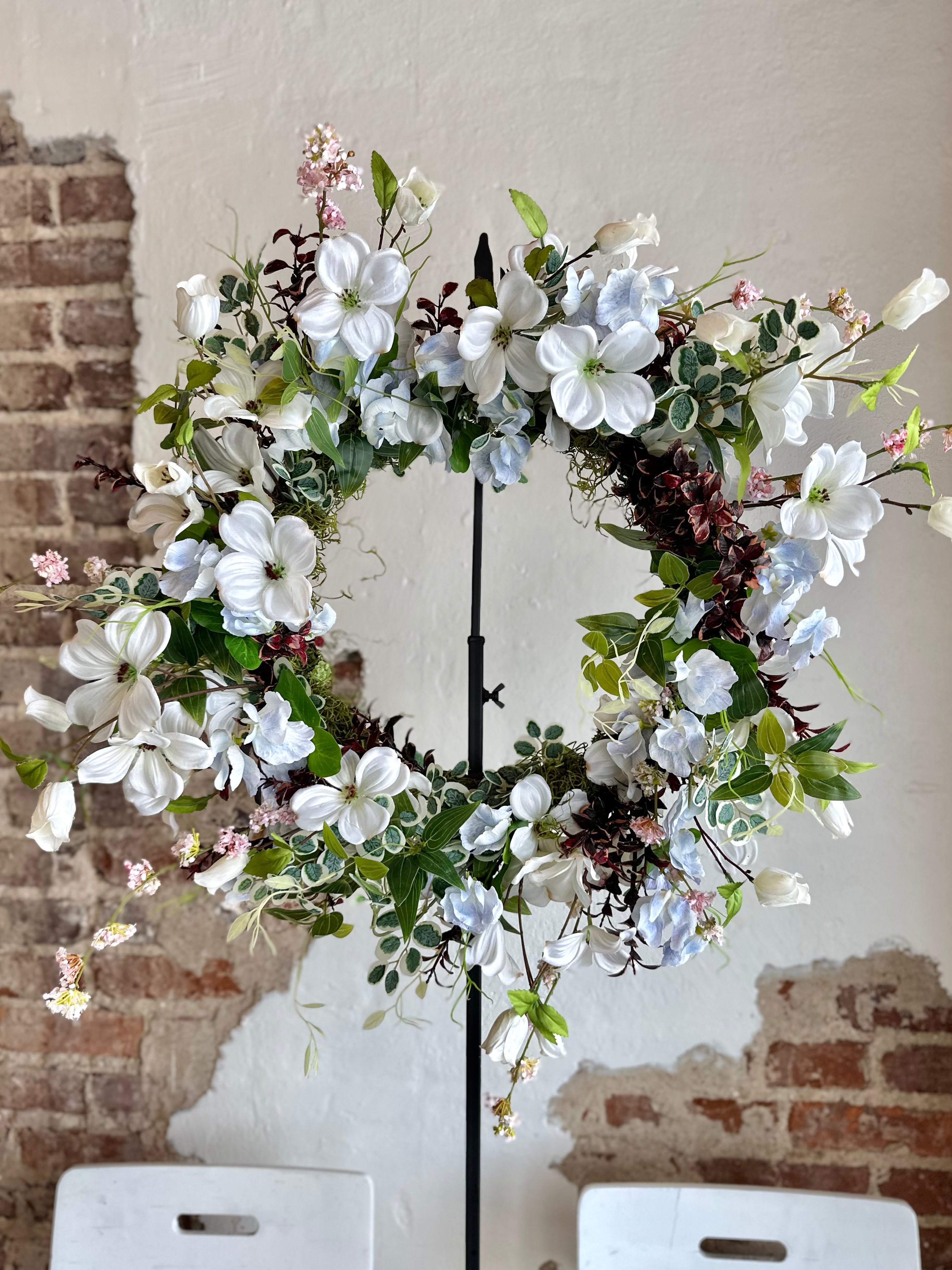 Dusty Blue & White Dogwood Wreath
