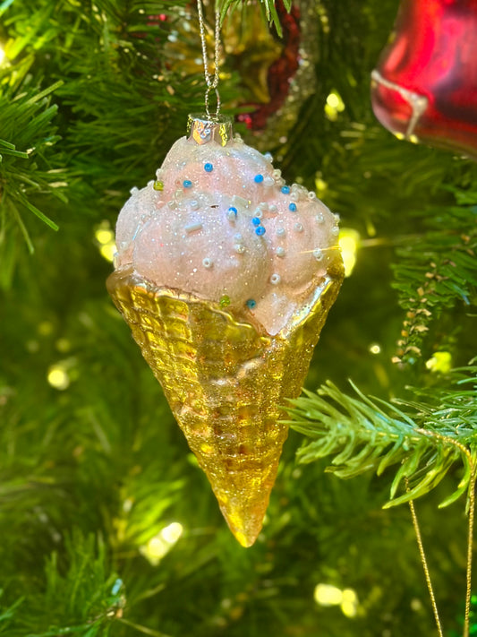4.5" Glass Ornament - Pink Ice Cream