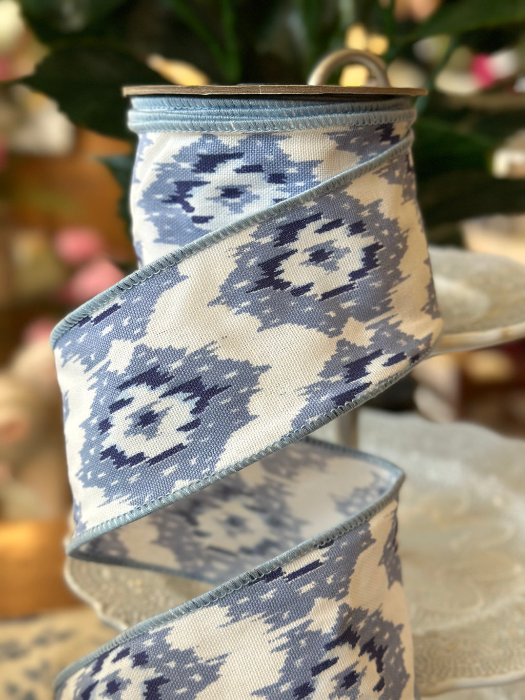 3”x10Y Blue & White Design Cotton Ribbon