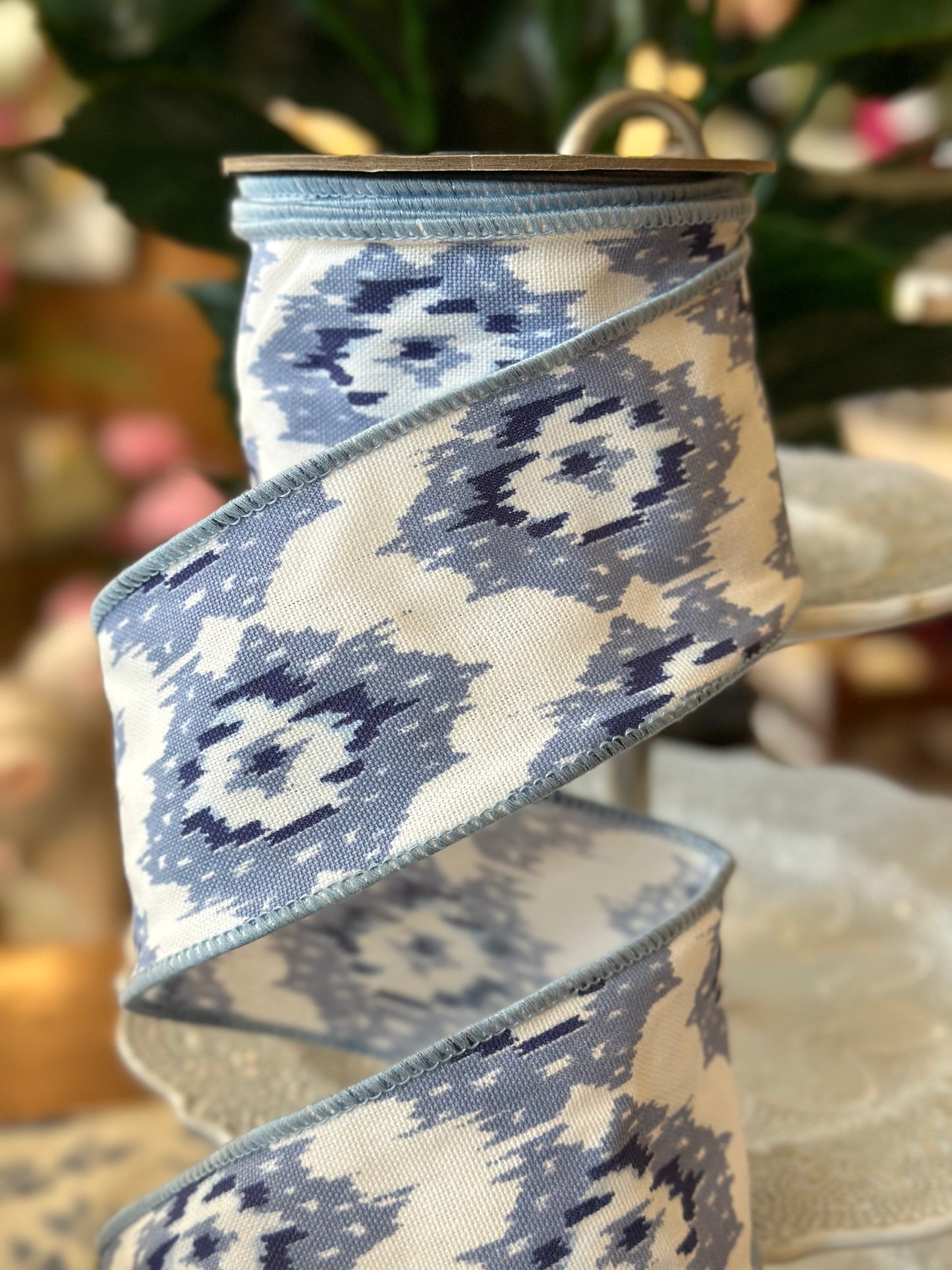 3”x10Y Blue & White Design Cotton Ribbon