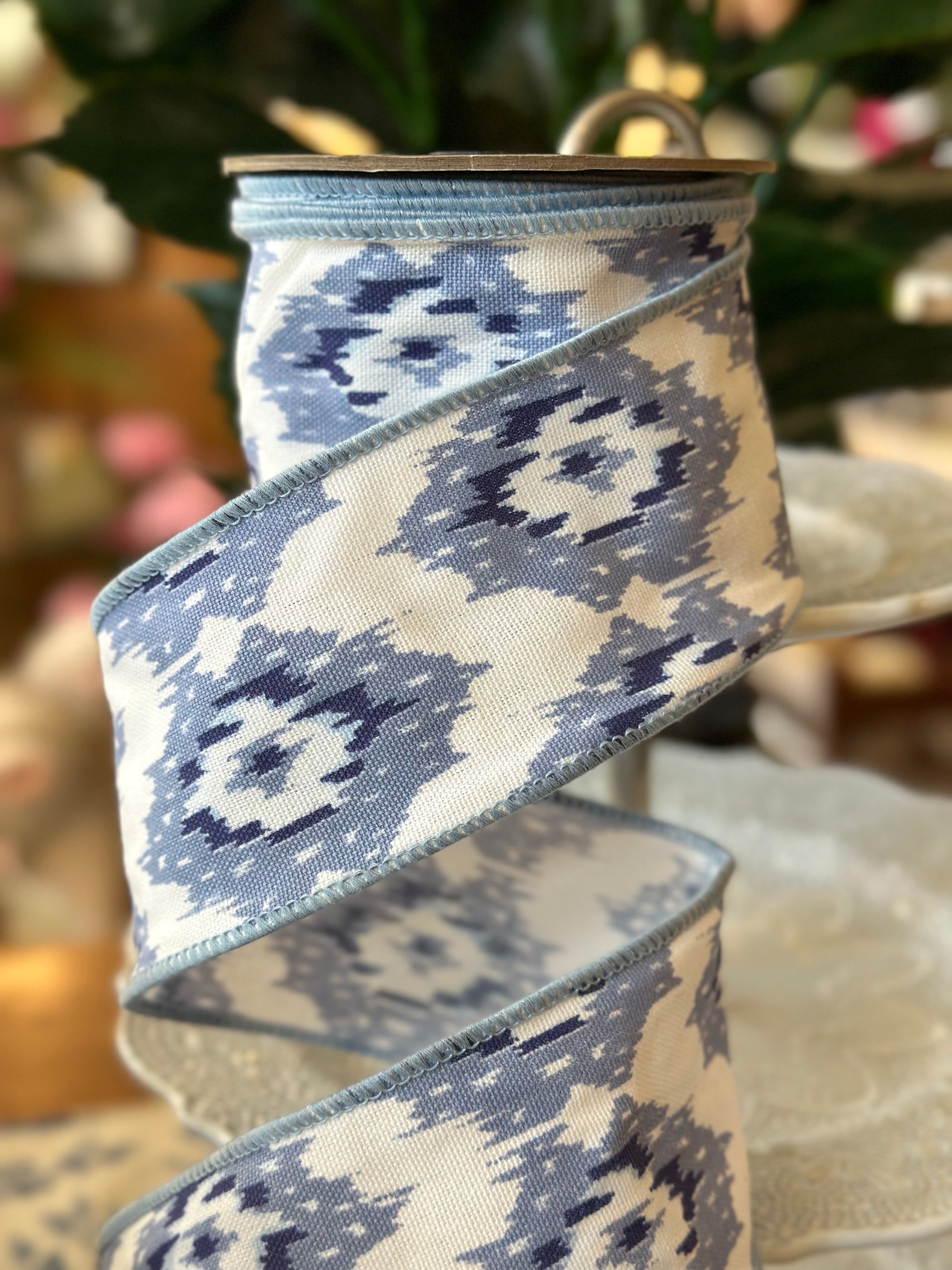 3”x10Y Blue & White Design Cotton Ribbon