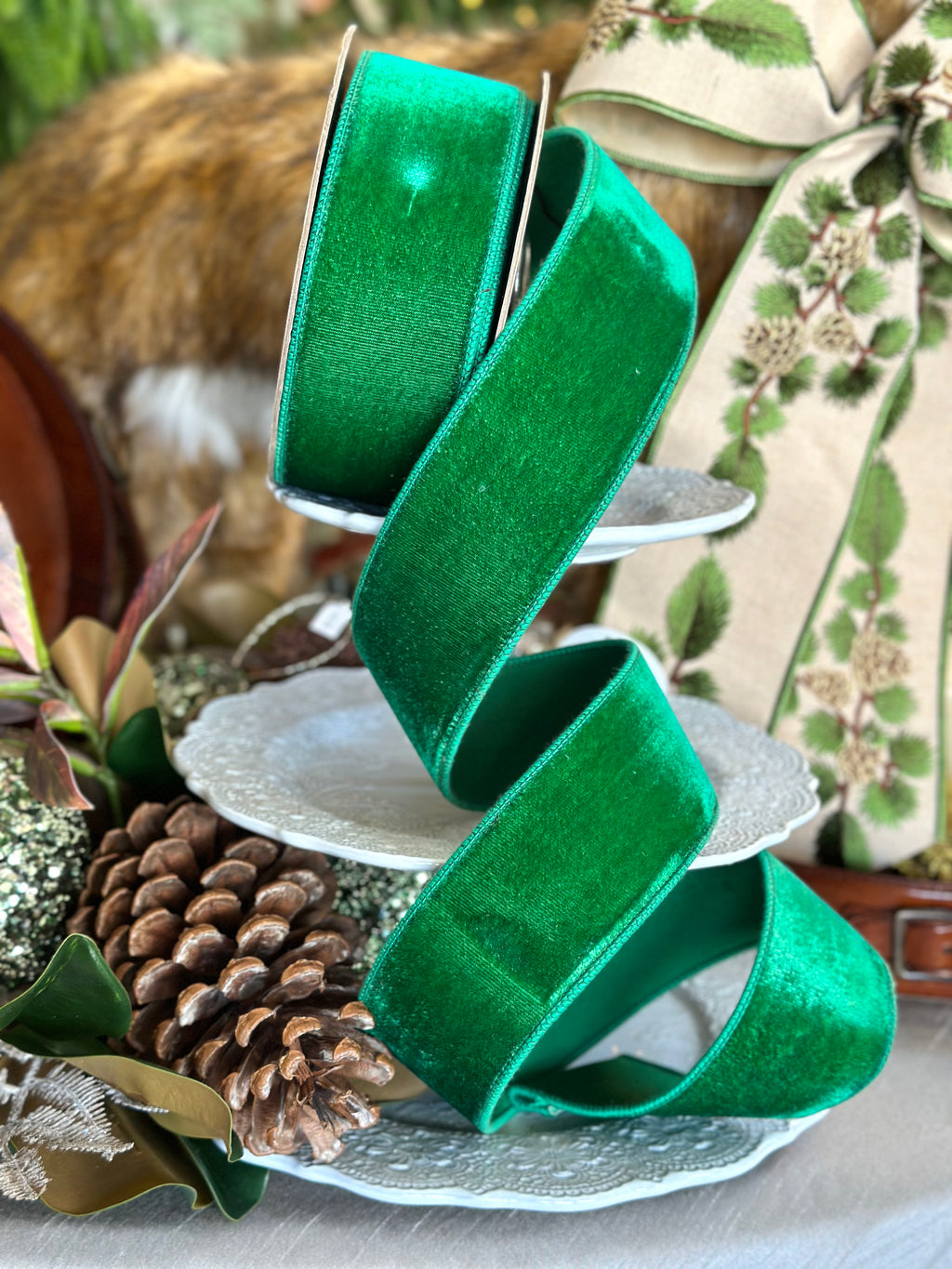 2.5" Velvet Faux Dupion Back- Just Emerald