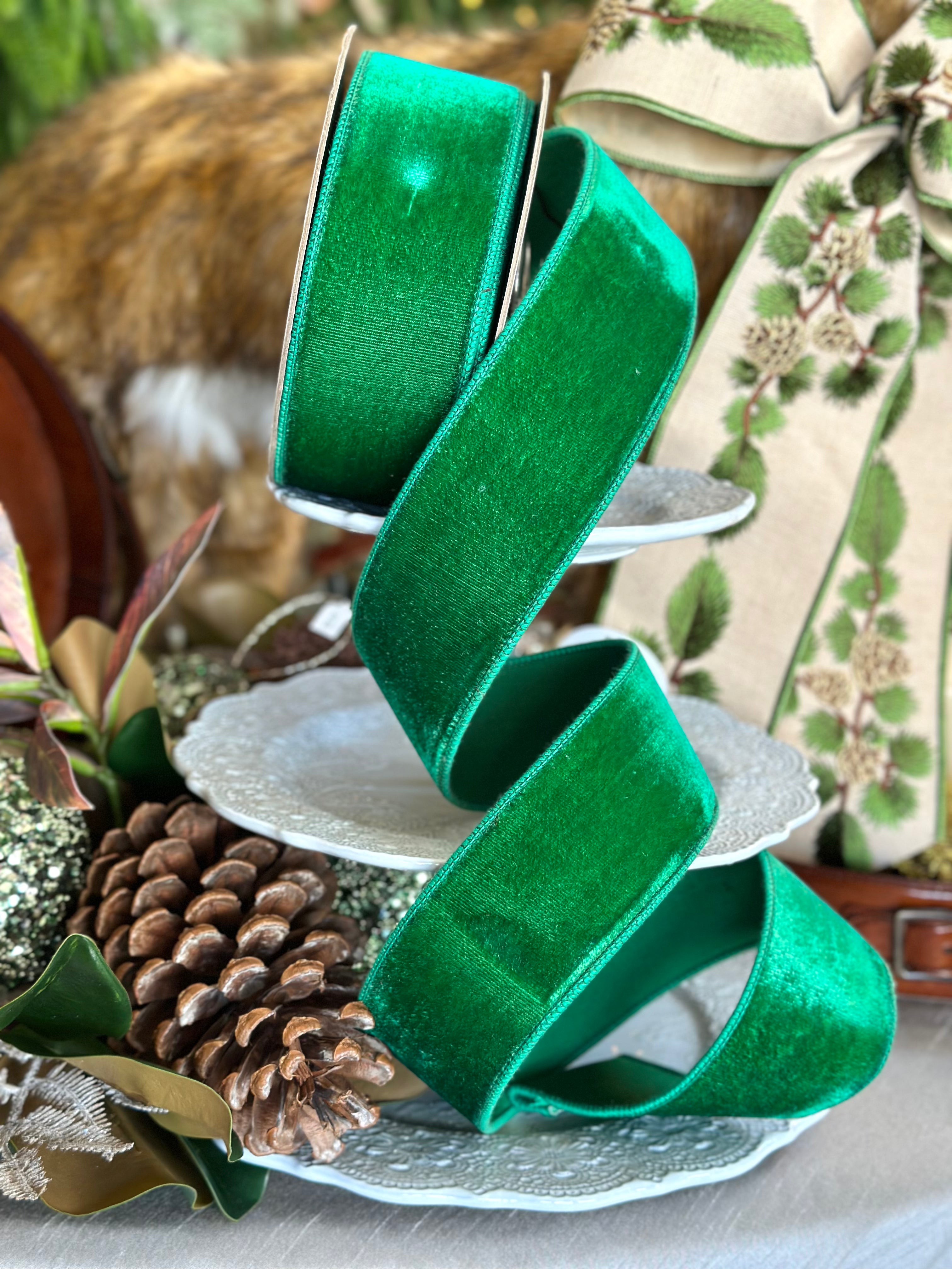 2.5" Velvet Faux Dupion Back- Just Emerald