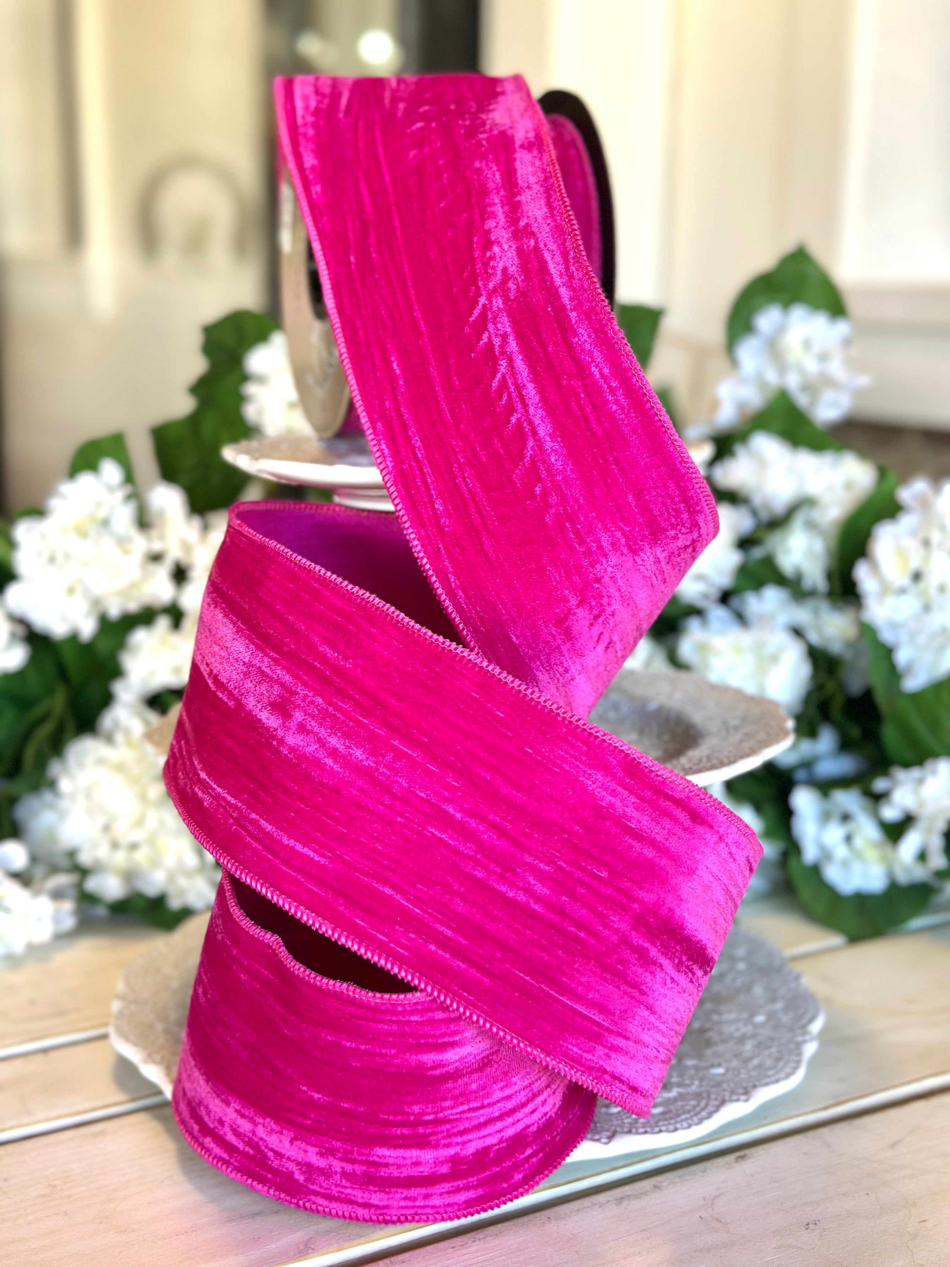 4" Wide, velvet vintage chic satin back, fuchsia