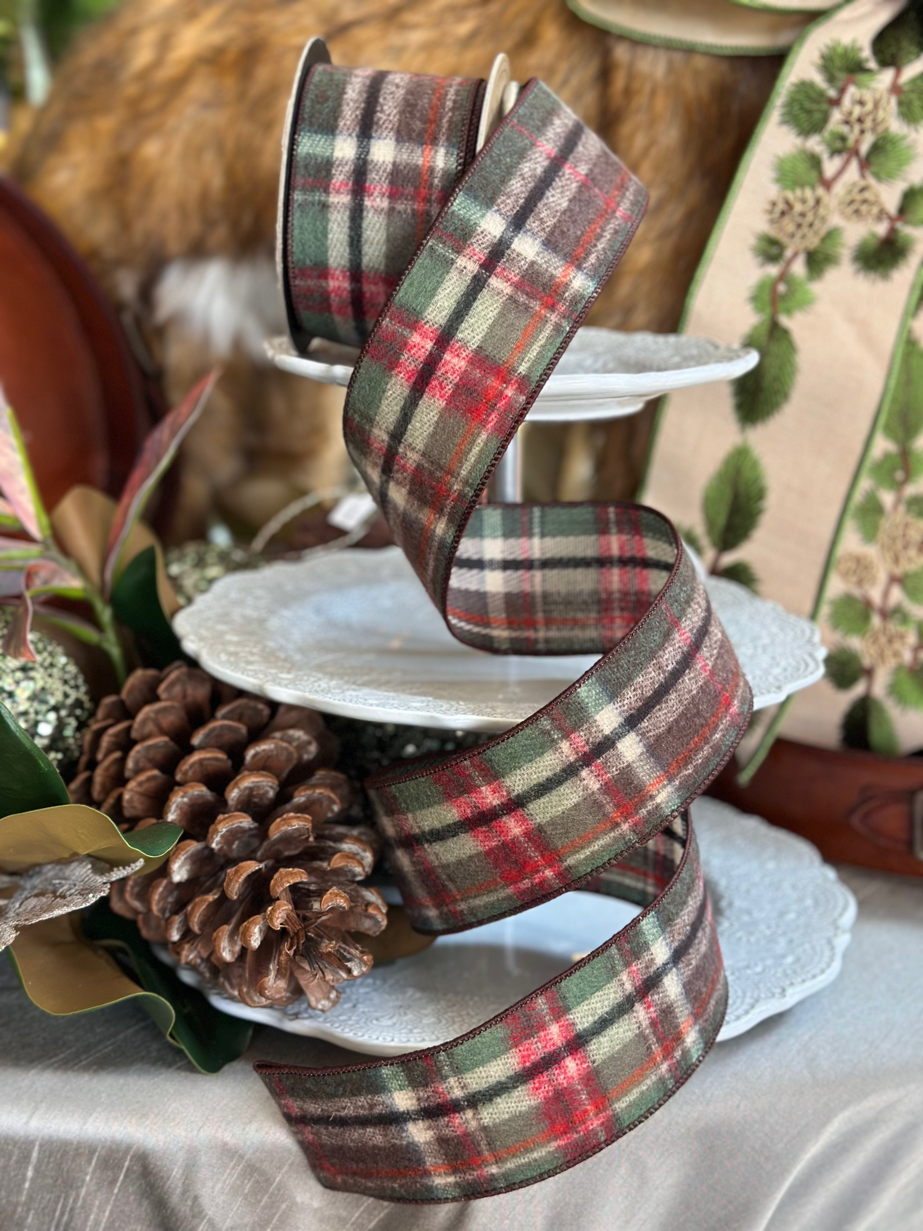 2.5" x 10yds faux wool plaid, red-brown