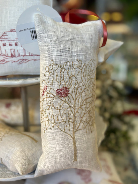 Lavender Tree with Nest Embroidered Sached Pouch