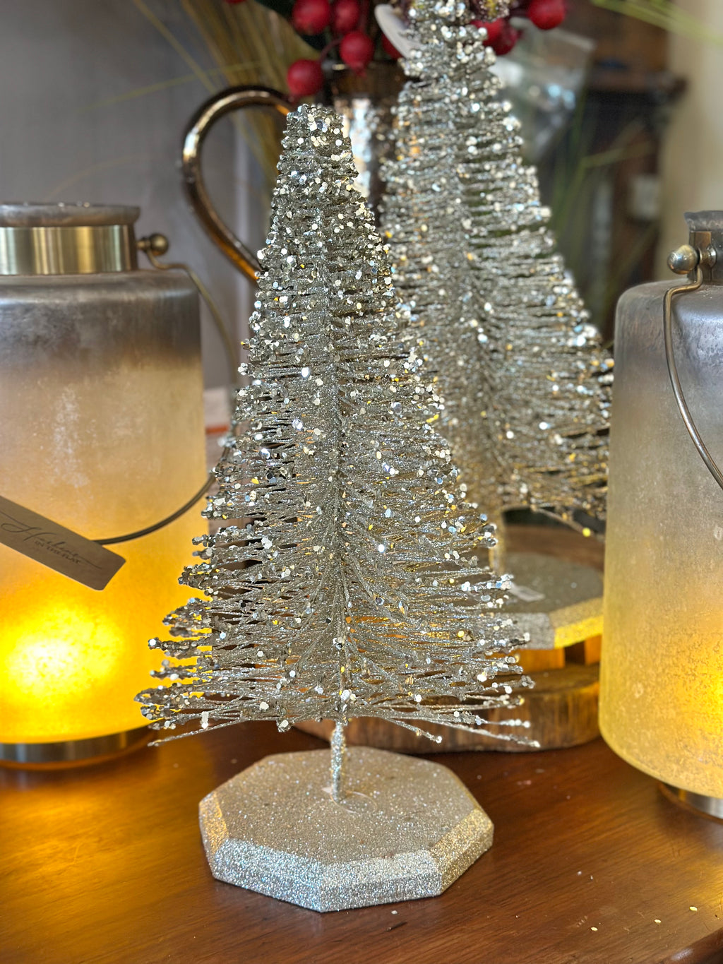 15" Silver Glitter Needle Tree
