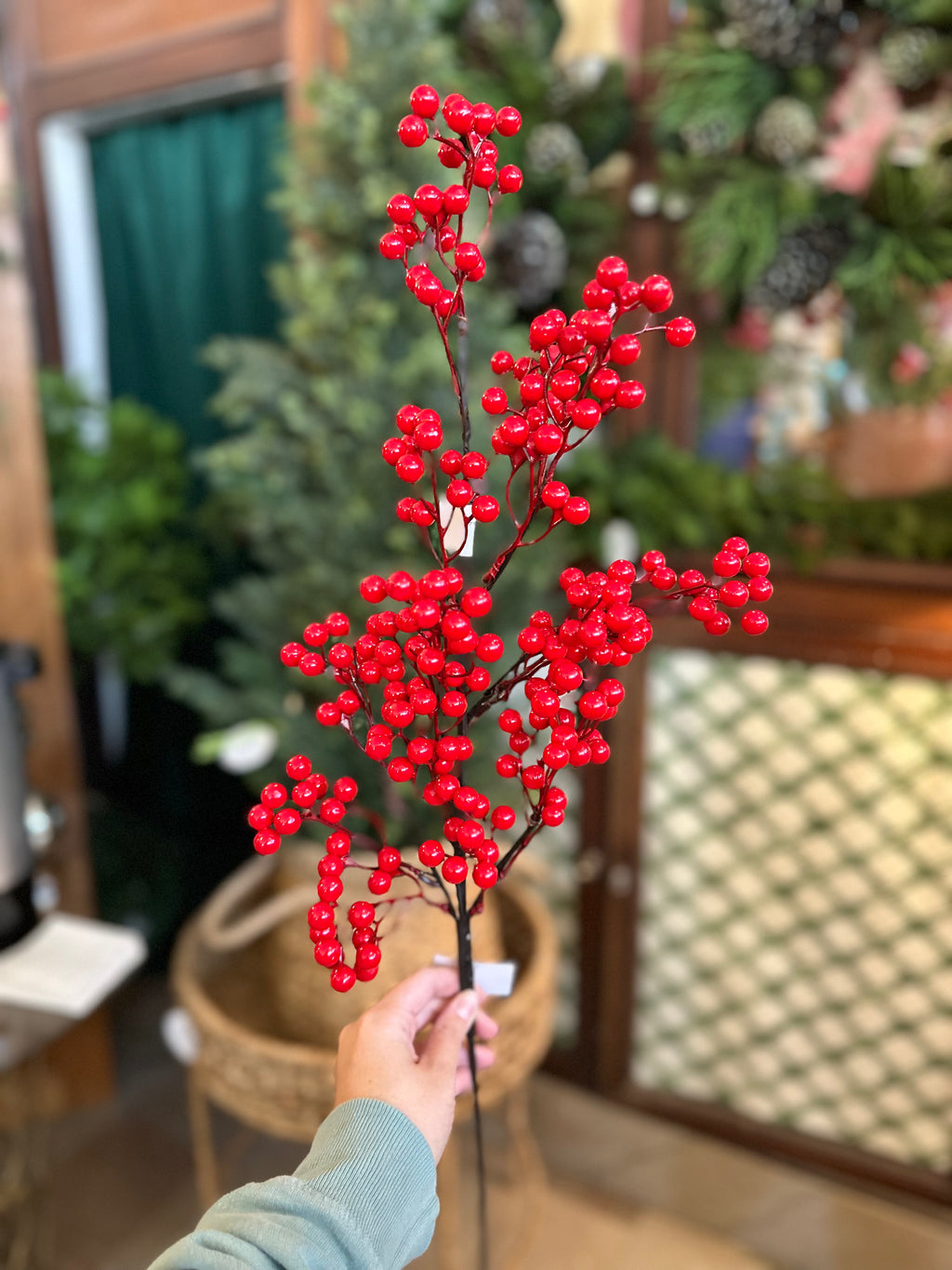 27” WP Petite Cluster Berry Spray - RED