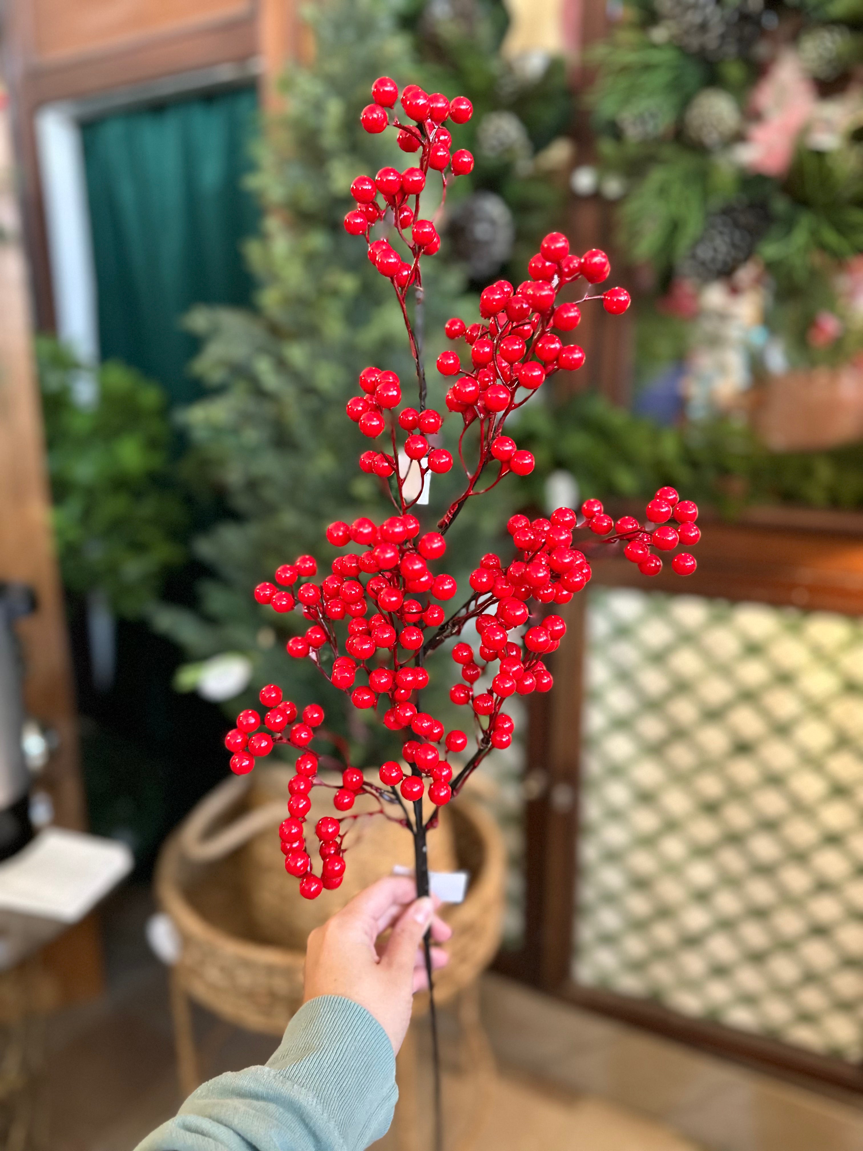 27” WP Petite Cluster Berry Spray - RED