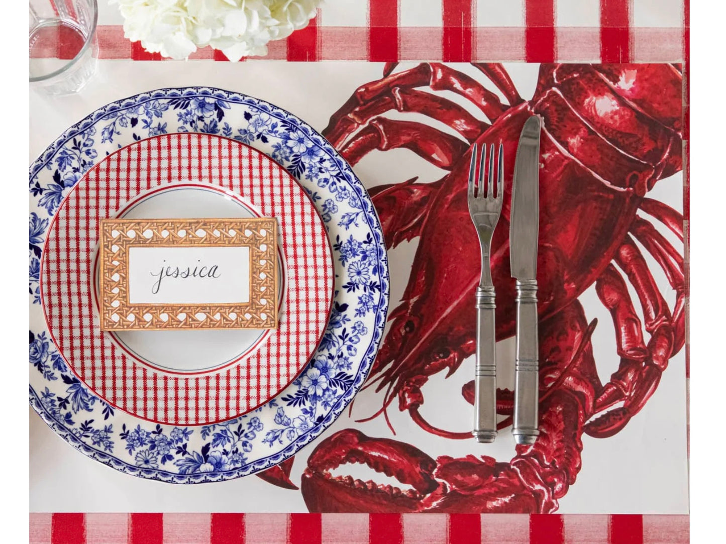 Hester & Cook “Red Painted Check" Table Runner