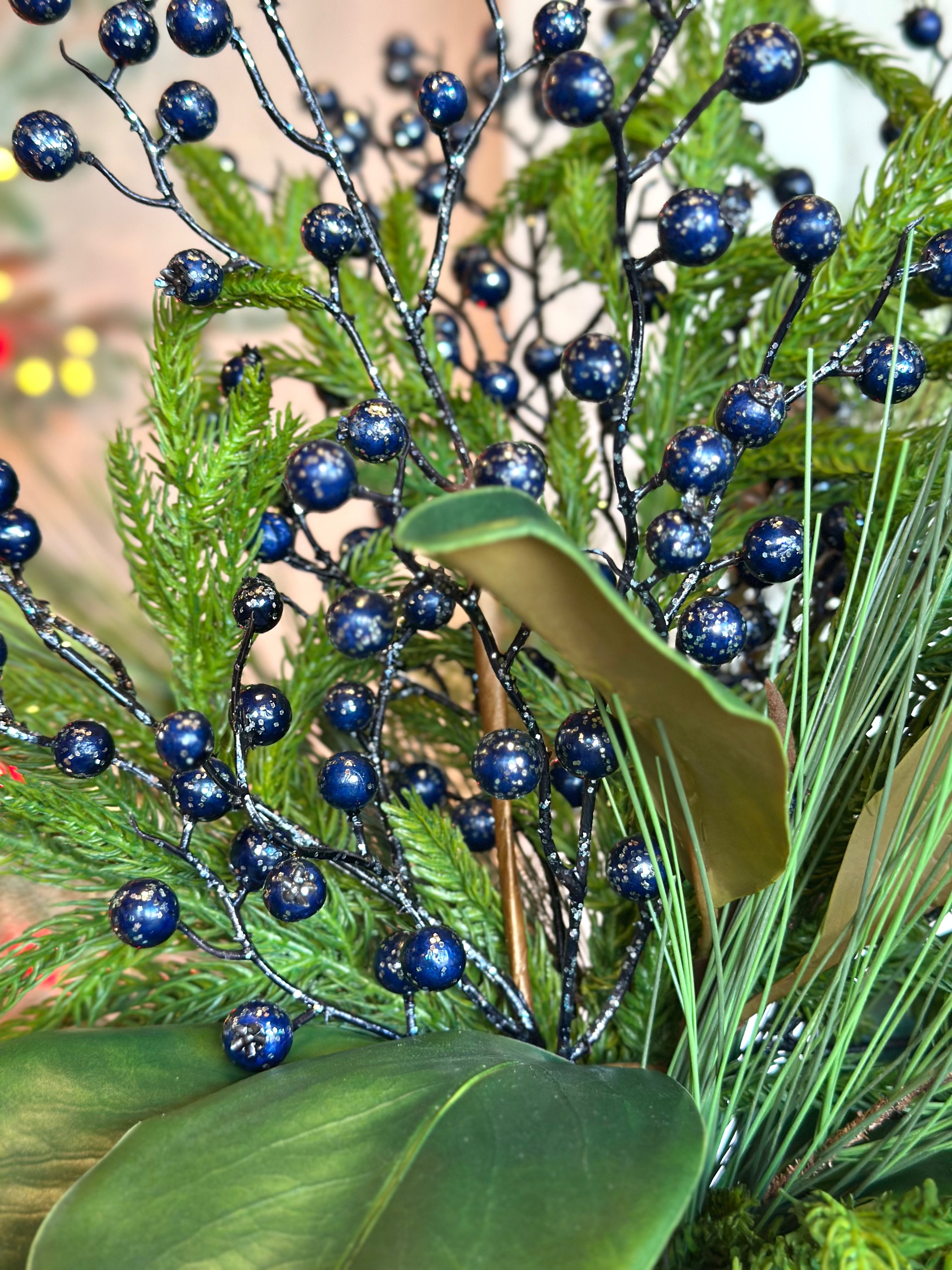 Glitter Blueberry Vase Popper with a Blue Ribbon