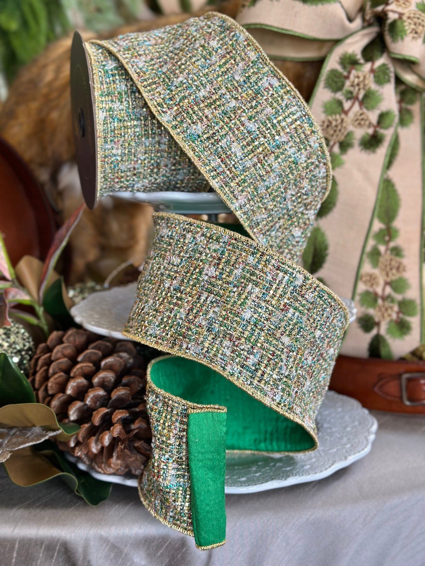 4” Tinsel Tweed - Green, SOLD BY THE YARD