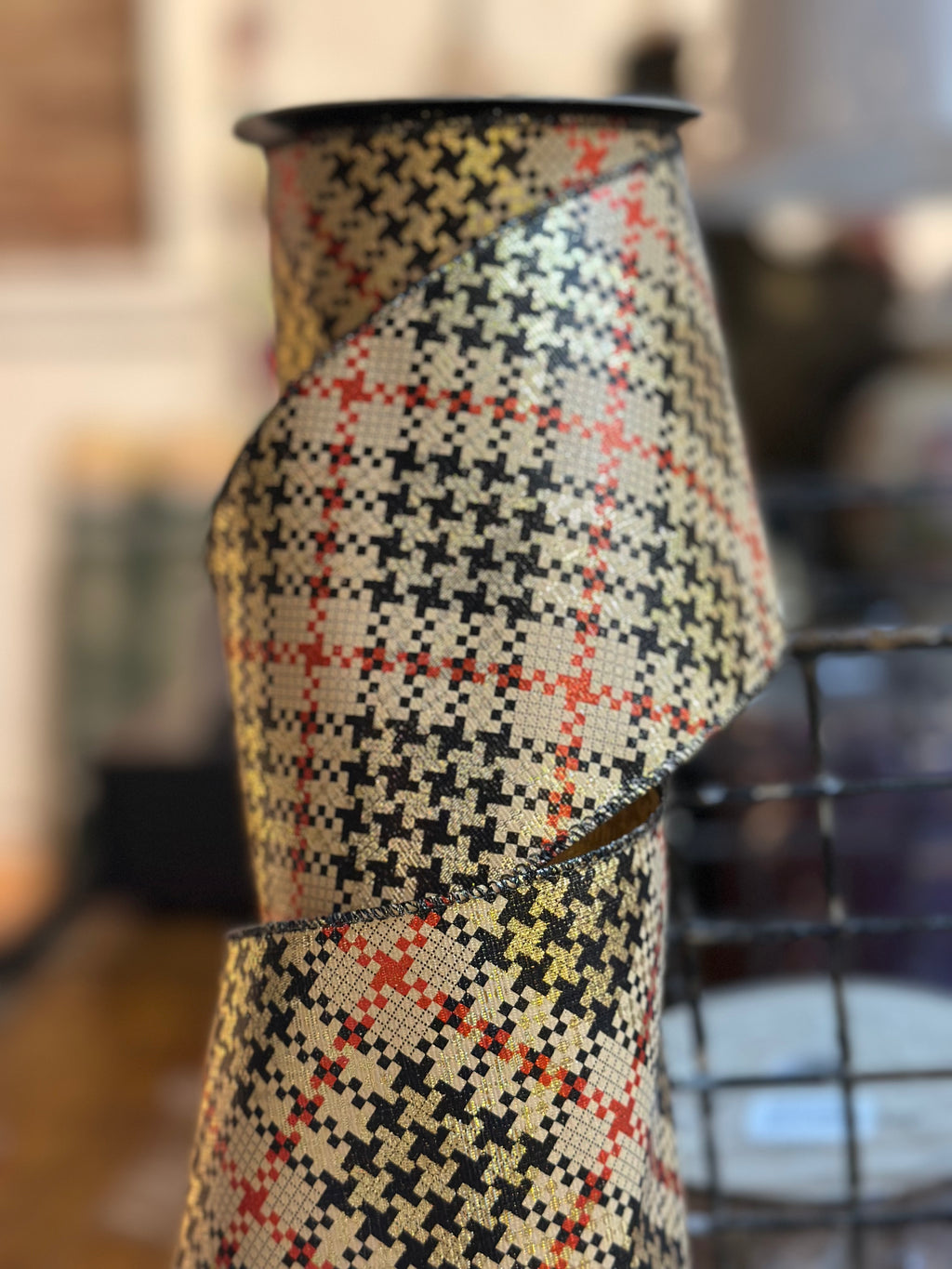 4”x10yards gold red and black detailed ribbon