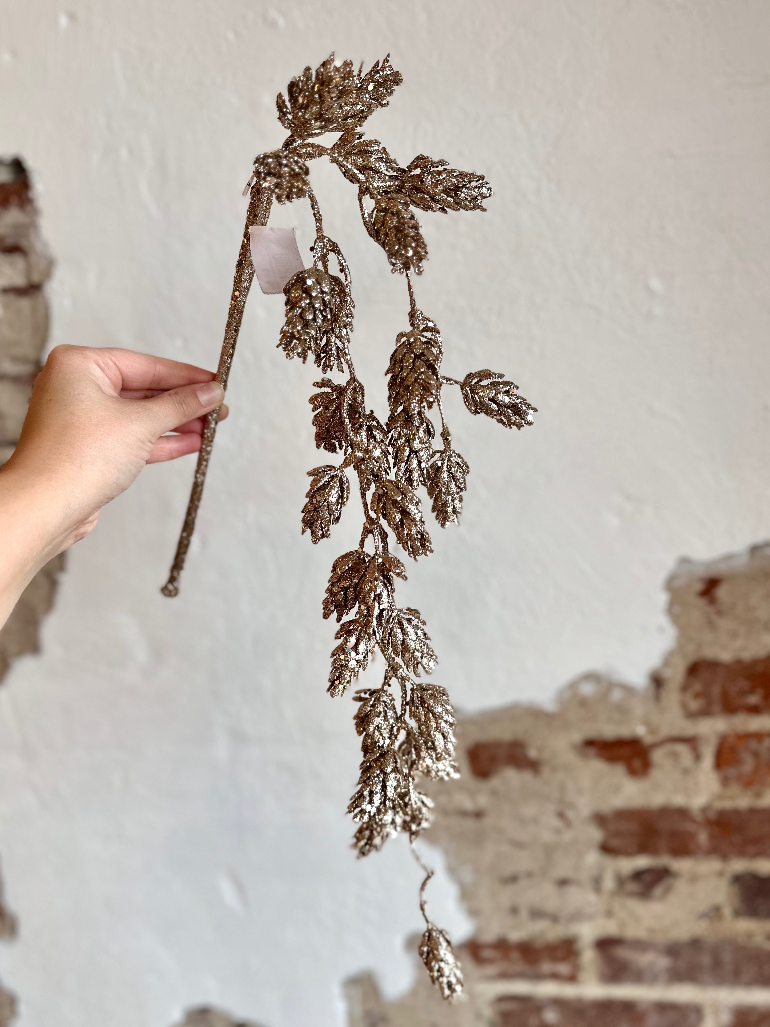 28" GLITTERED HANGING ALPINE CONE SPRAY
