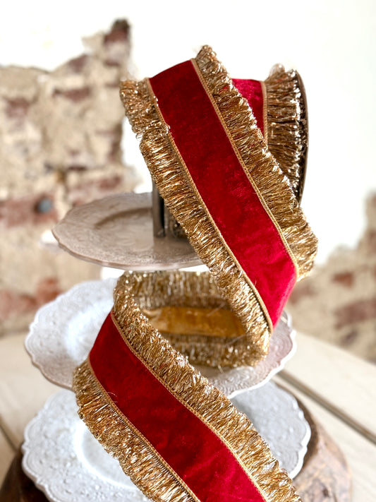 4” Double Sided Red Velvet w/ Metallic Back, Sold by the yard