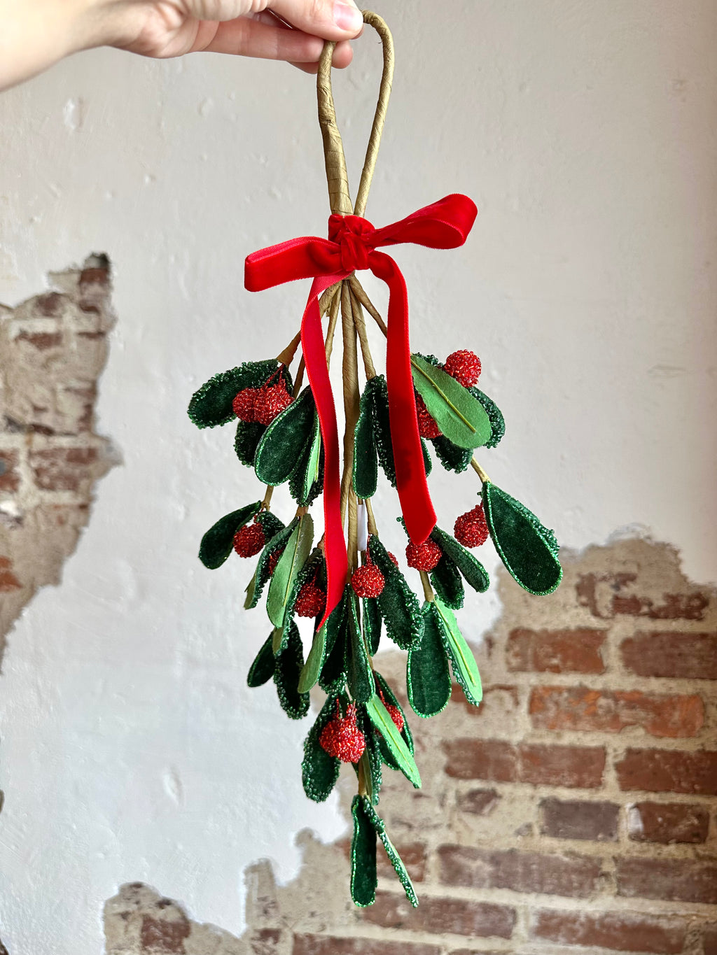 17" BEADED VELVET MISTLETOE BRANCH