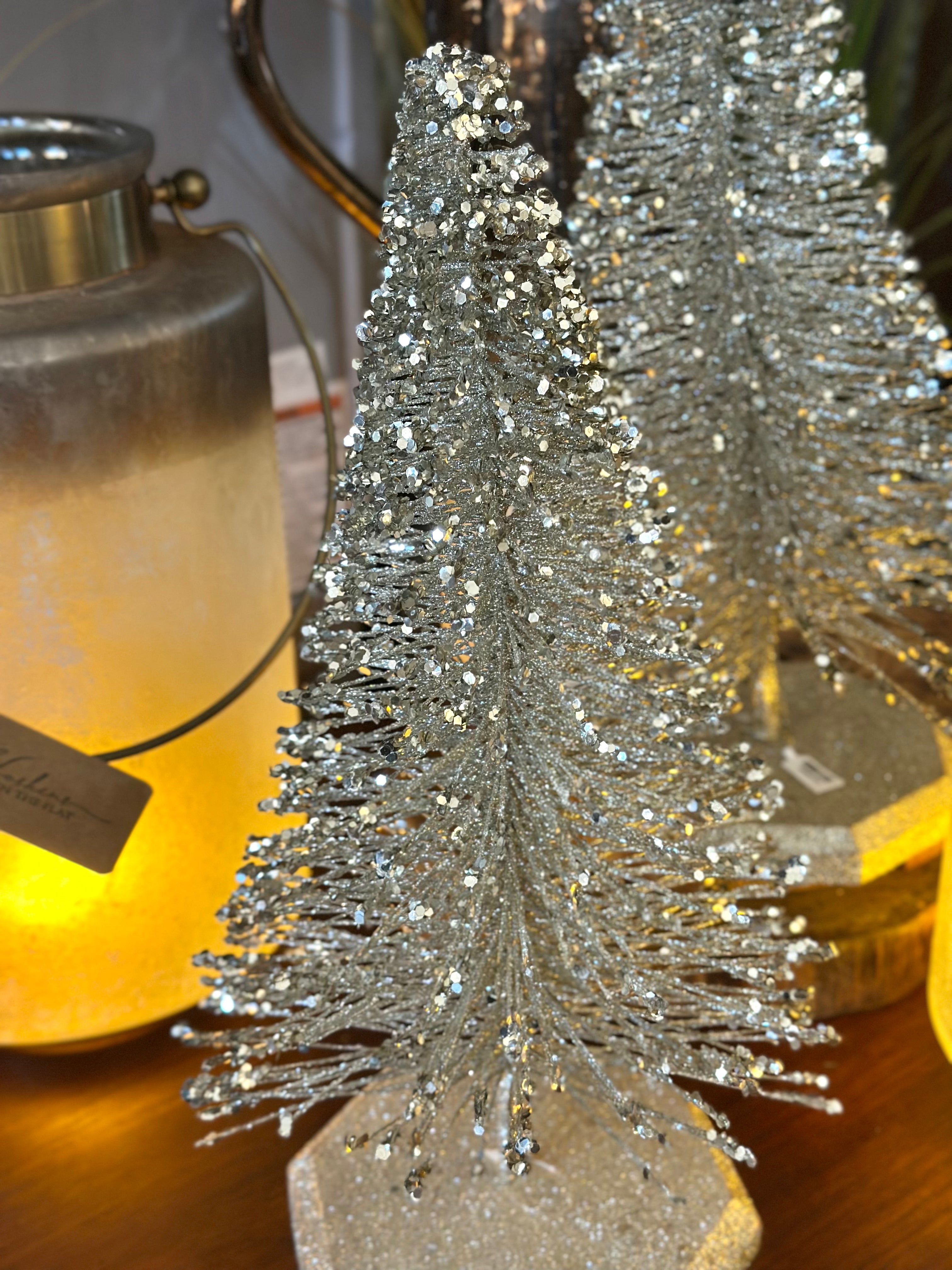 15" Silver Glitter Needle Tree