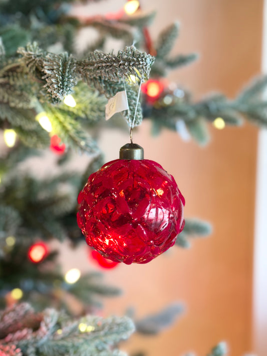 3" Glass Ball Ornament - Red with Velvet Detail