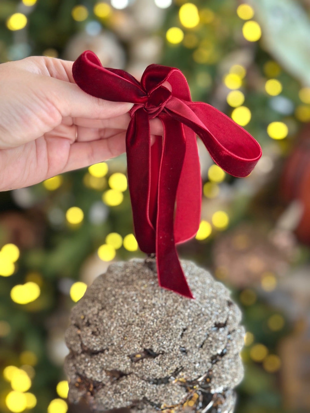 8.5" Transparent Glass Pinecone Ornament- Silver Glitter Top