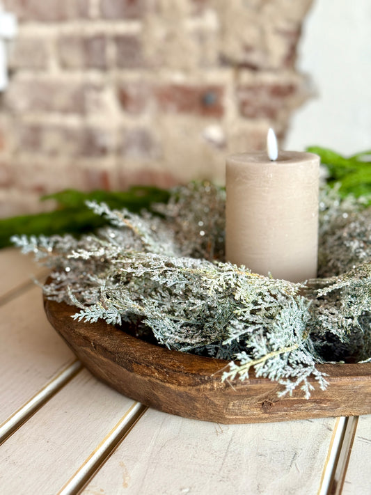 16" GLITTER SNOW CEDAR CANDLE RING