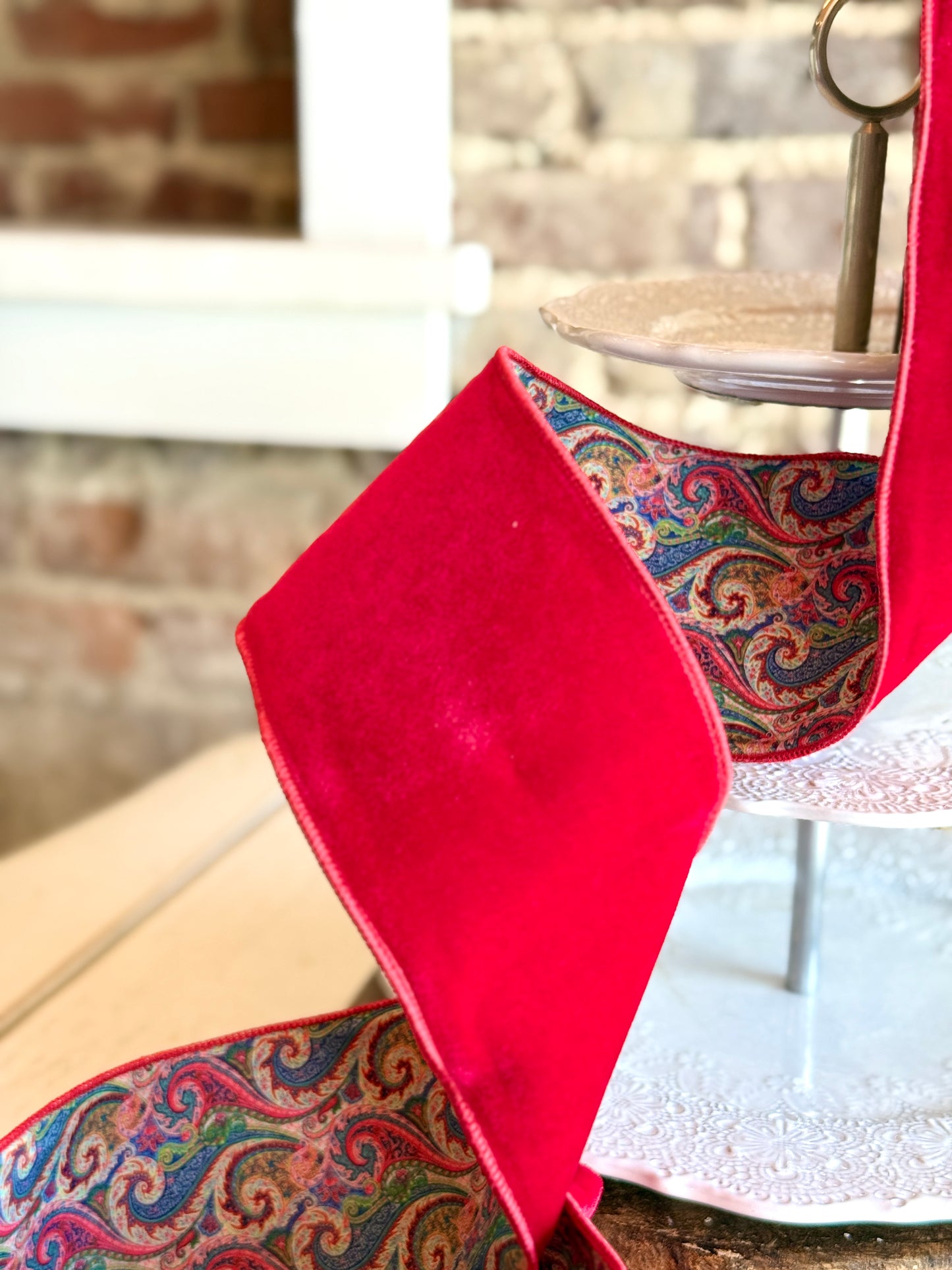 4” Red Velvet w/ Multicolor Paisley Backing
