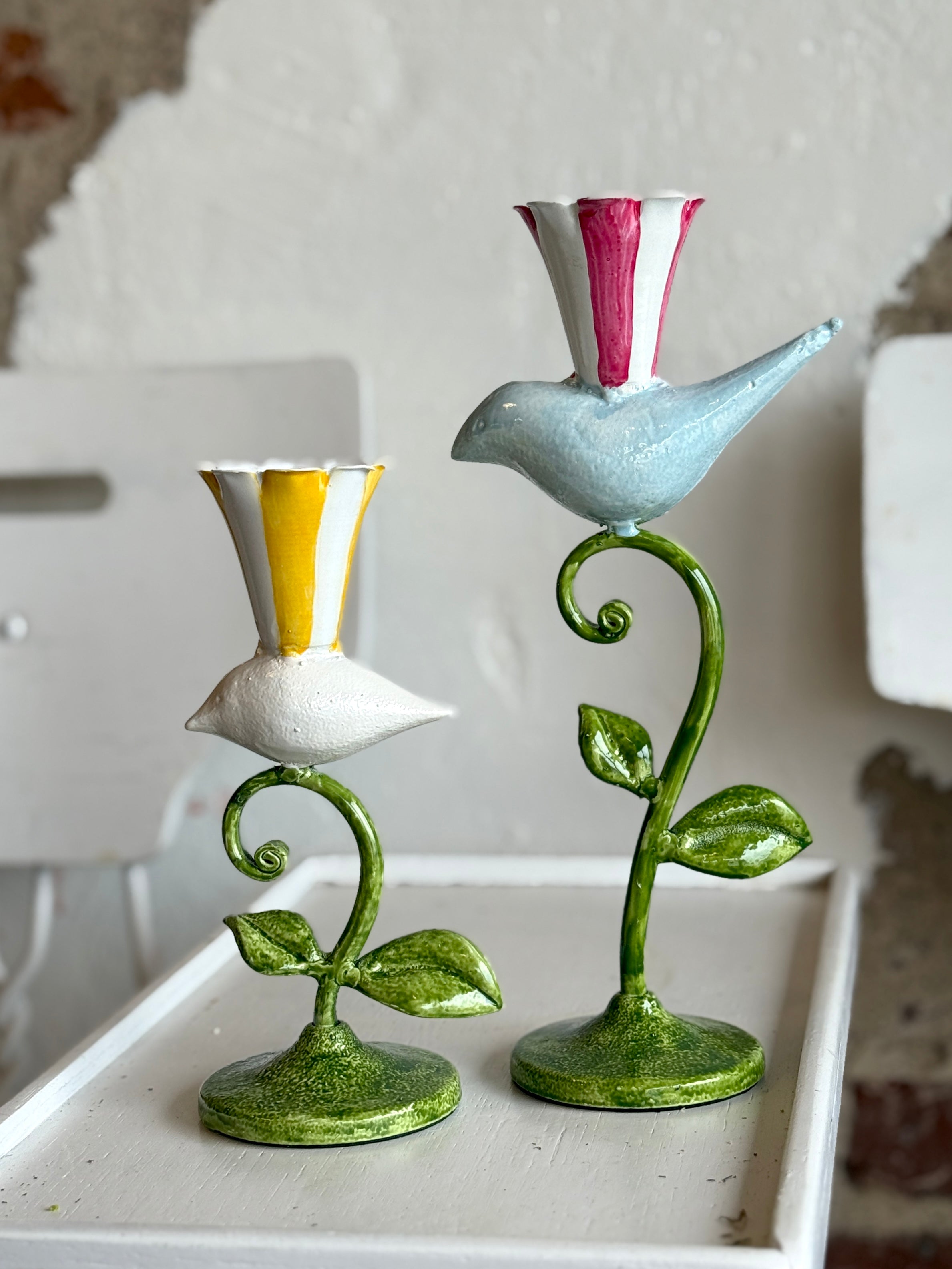 11" Bird on Vine Candlesticks