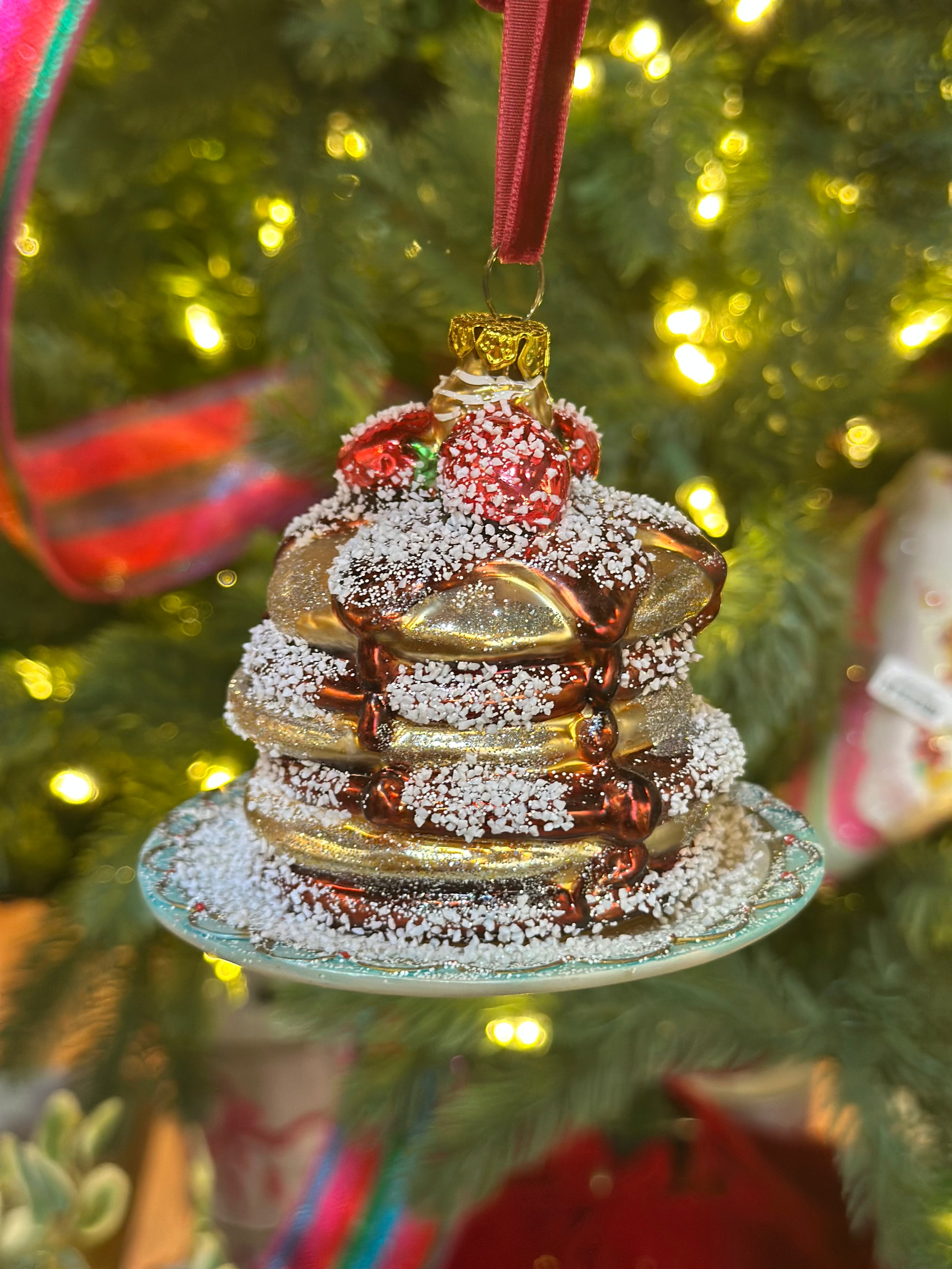 4" Glass Ornament - Pancakes w/Chocolate & Berries