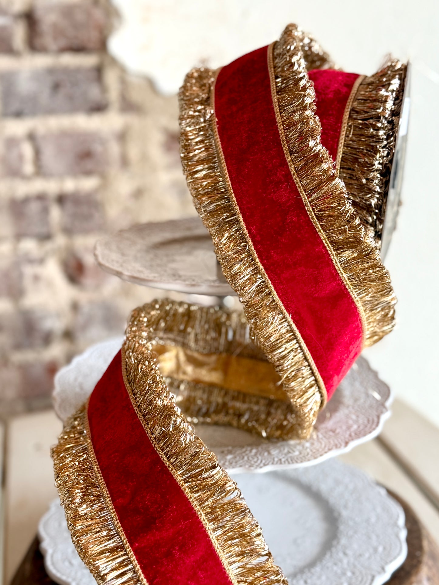 4” Double Sided Red Velvet w/ Metallic Back, Sold by the yard