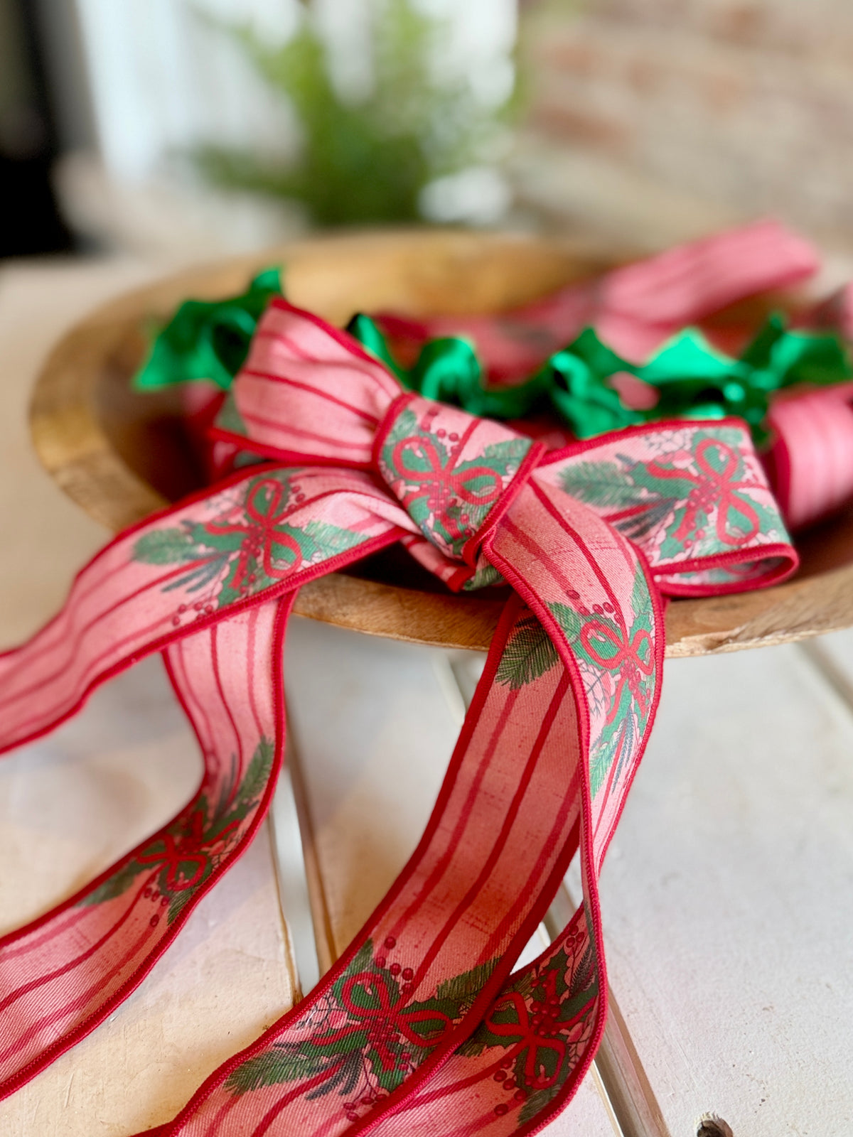Vintage Holly Stripe Ribbon