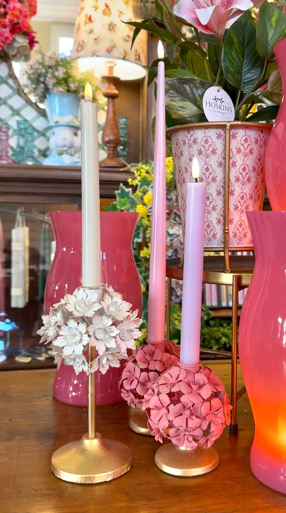 Pink Floral Candle Holder