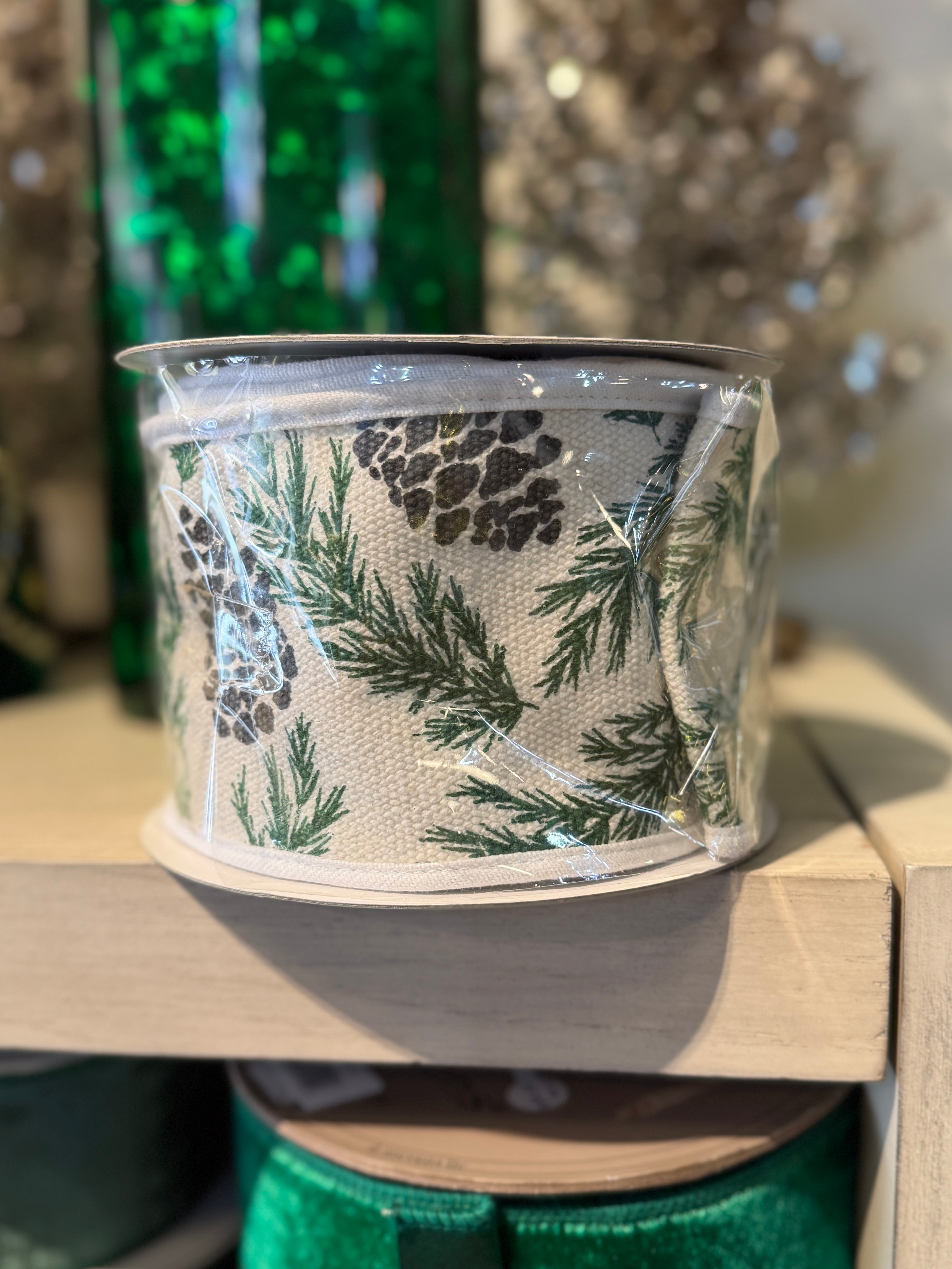 4” x 5 Y Pinecone/Leaf Motif Cotton Ribbon