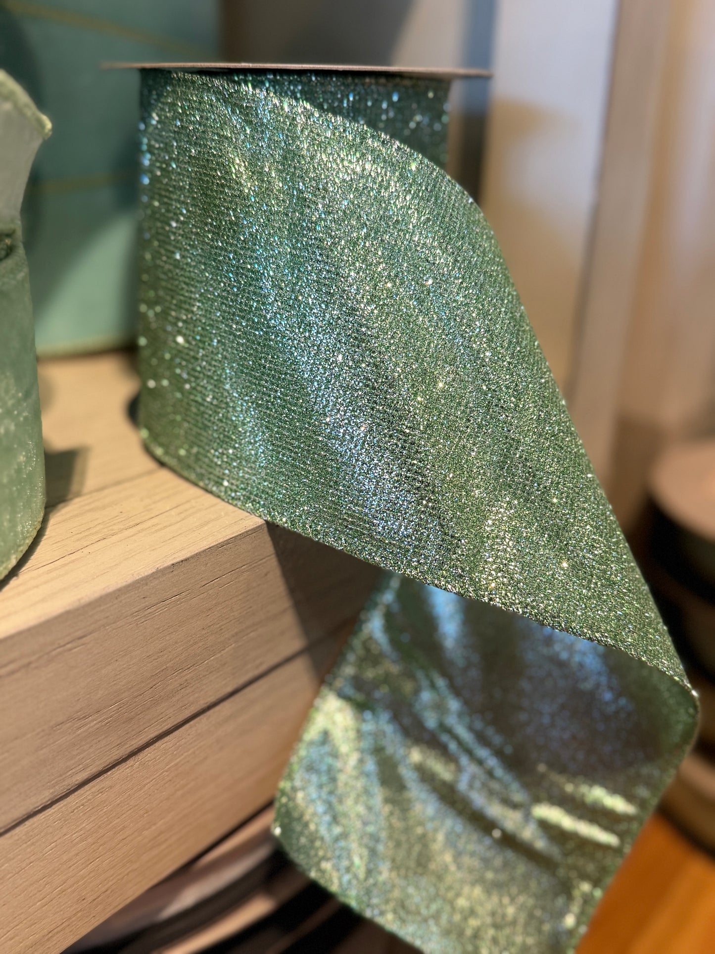Glitter Mesh w/ Metallic Backing, Mint Green