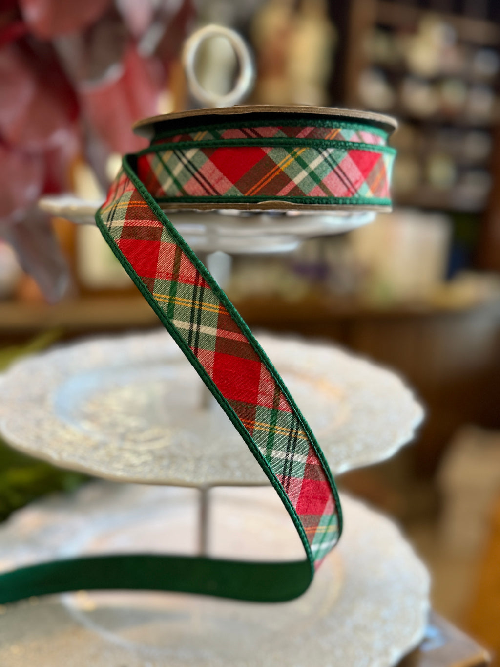 1” Dupioni Bias Cut Plaid Ribbon