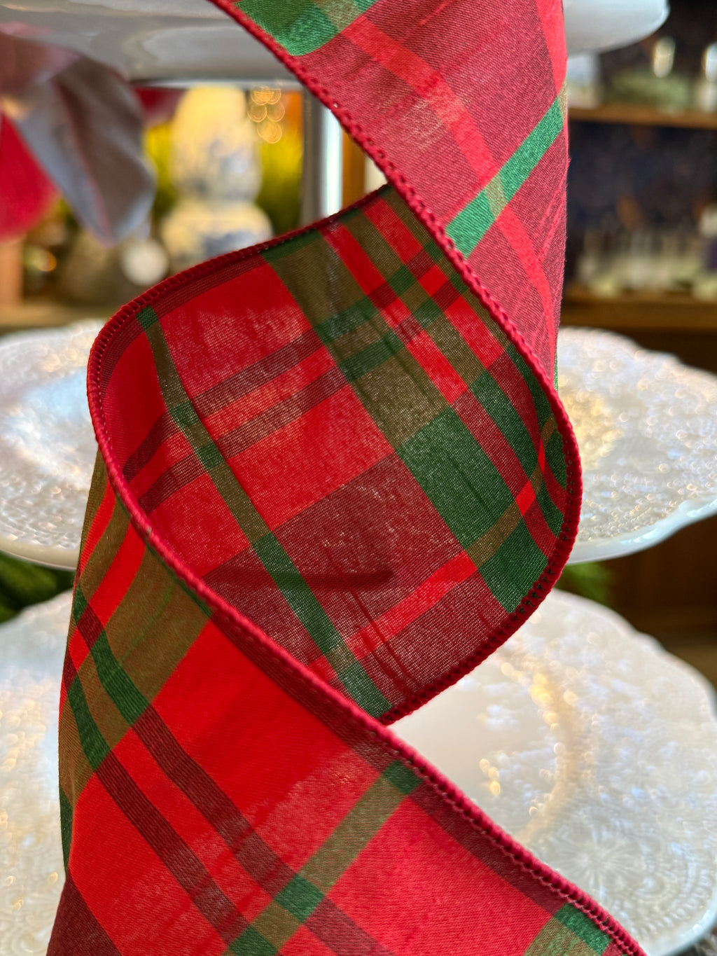 10 yds. Faux Holiday Dupion Plaid, Green-Red