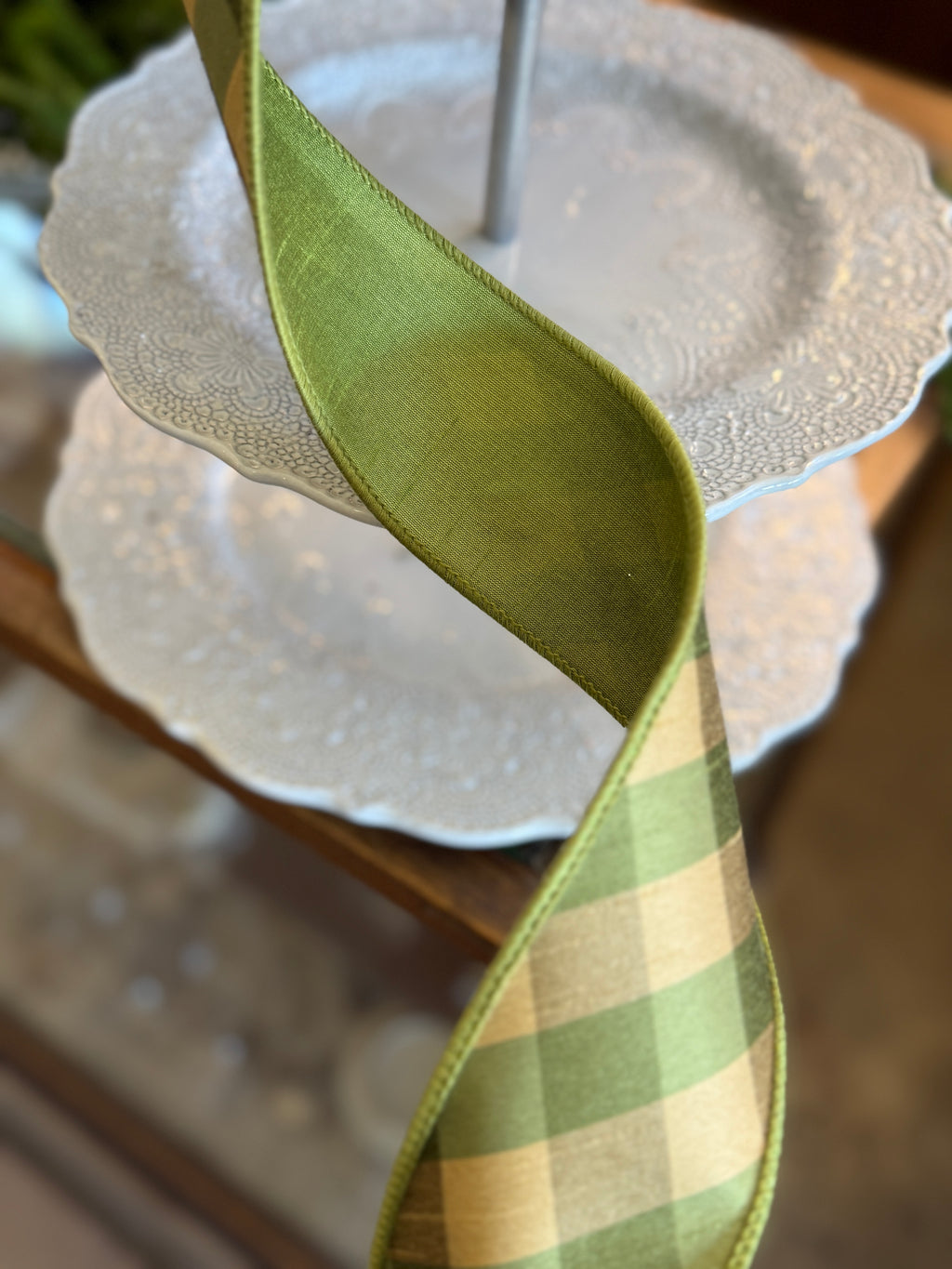 2.5" Dupion Diagonal Aspen Creek Check, Gold, and Green