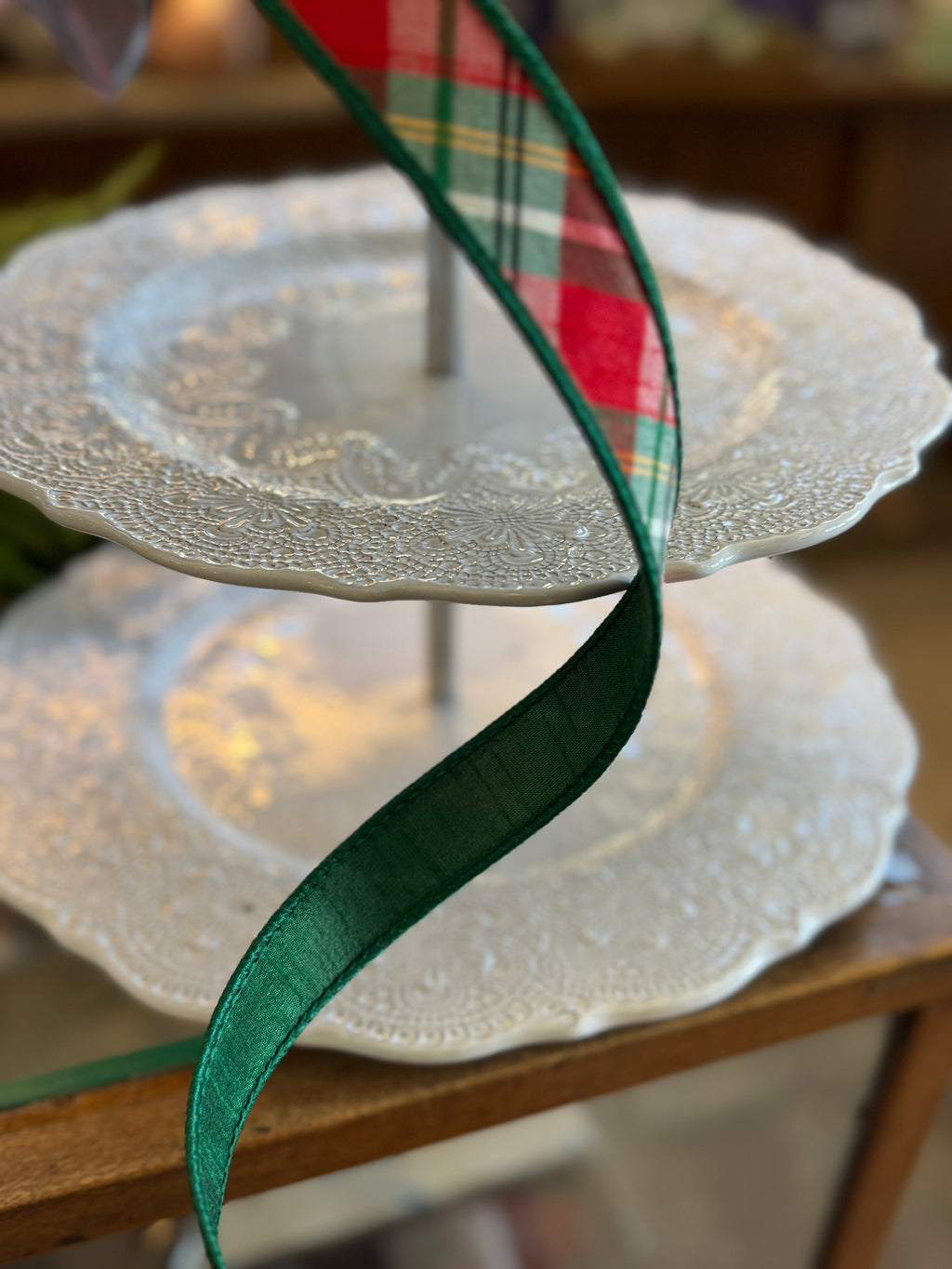 1” Dupioni Bias Cut Plaid Ribbon