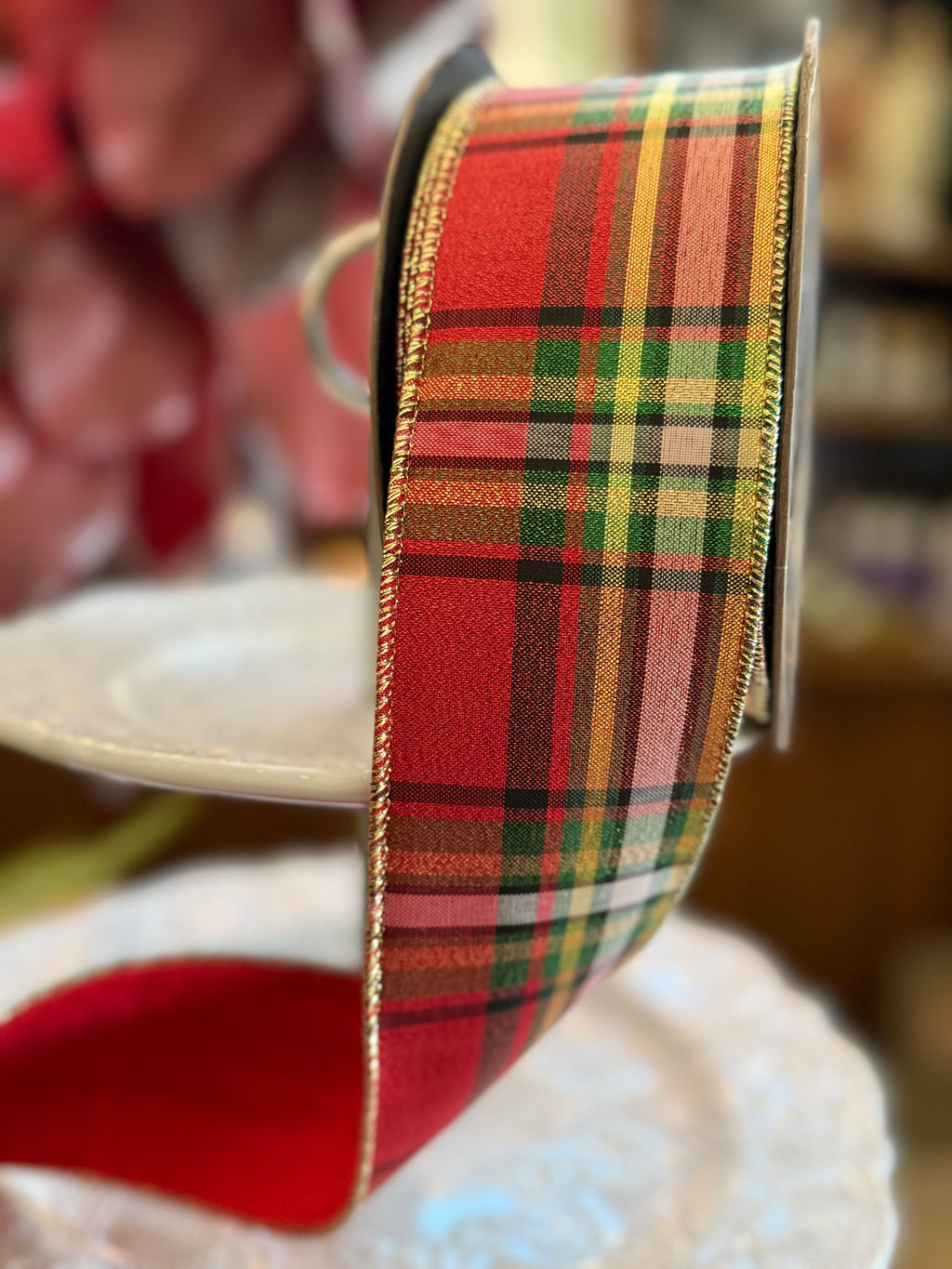 2.5” Metallic Plaid, Red