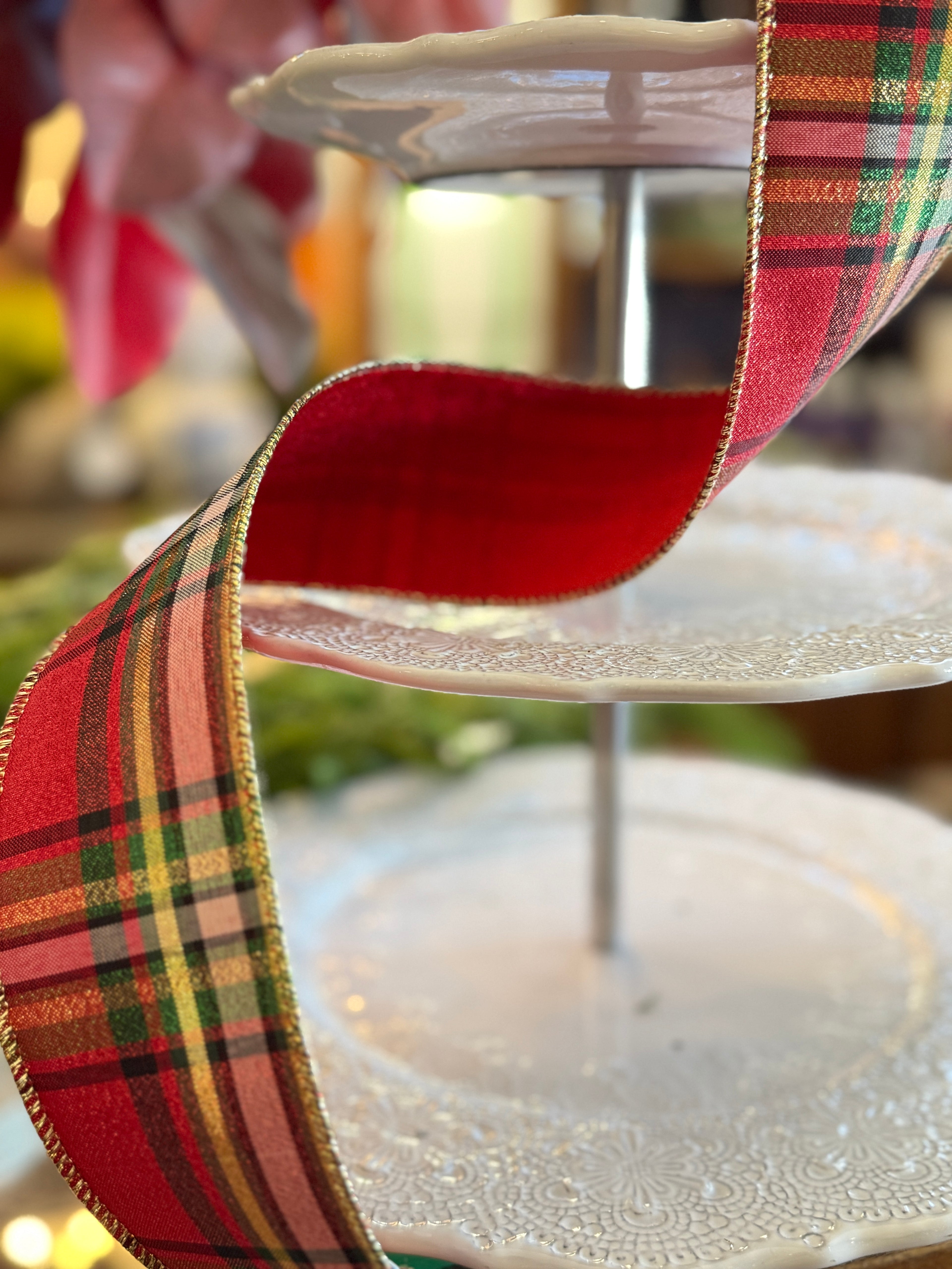 2.5” Metallic Plaid, Red