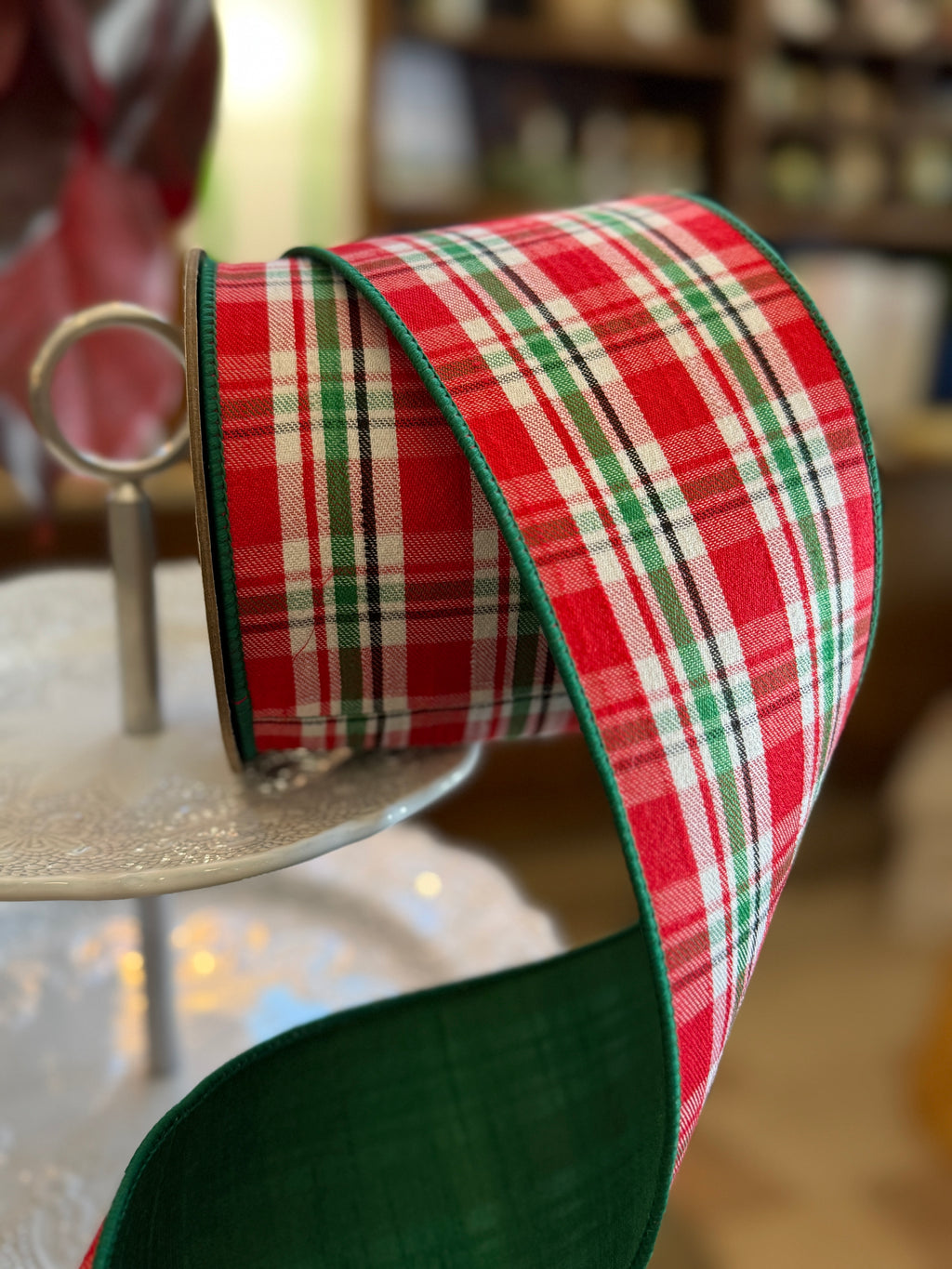 4” Faux Wool Winterberry Plaid, Red Dark Green White